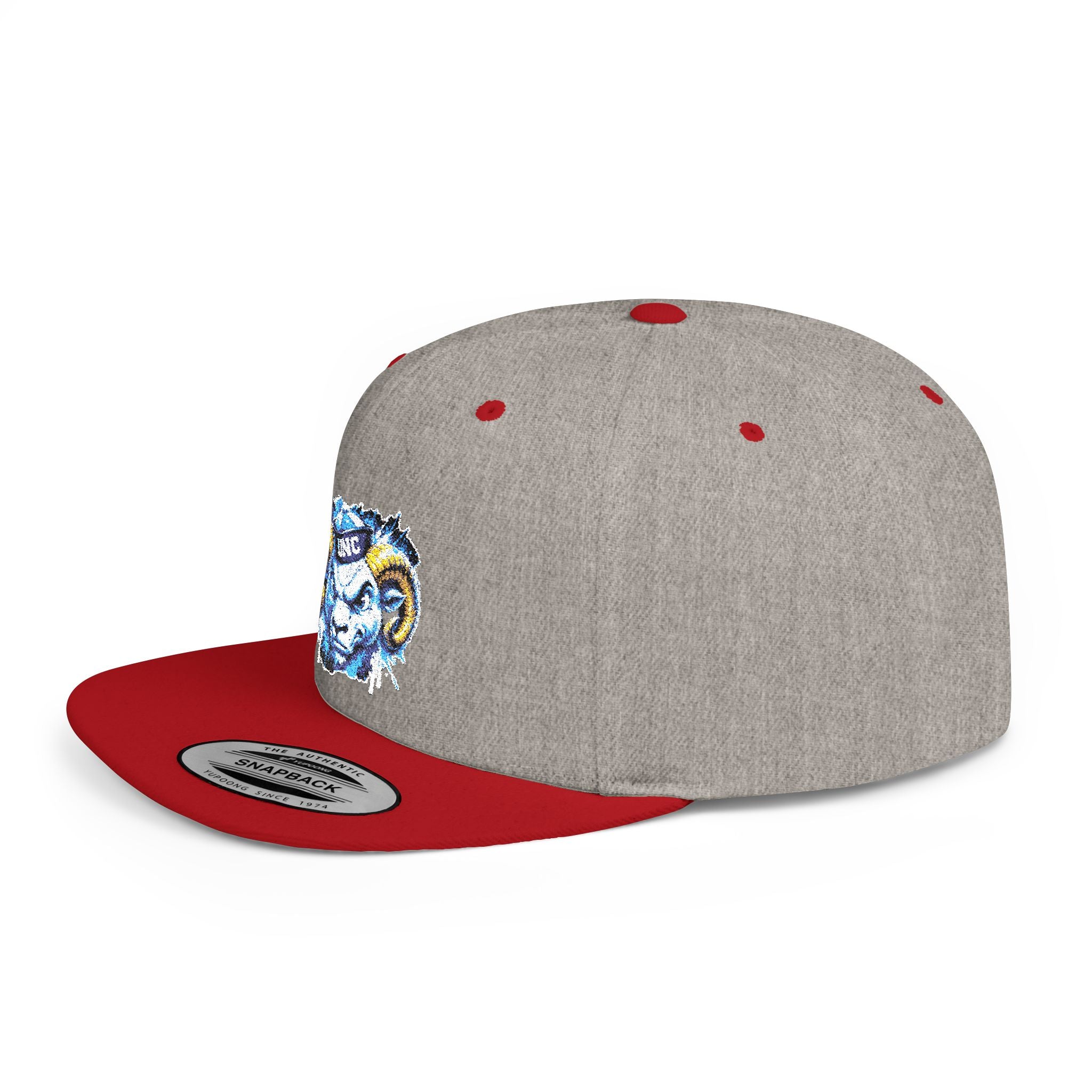 Ram Head Snapback Hat — Blue & Gold Embroidered Flat-Bill Cap