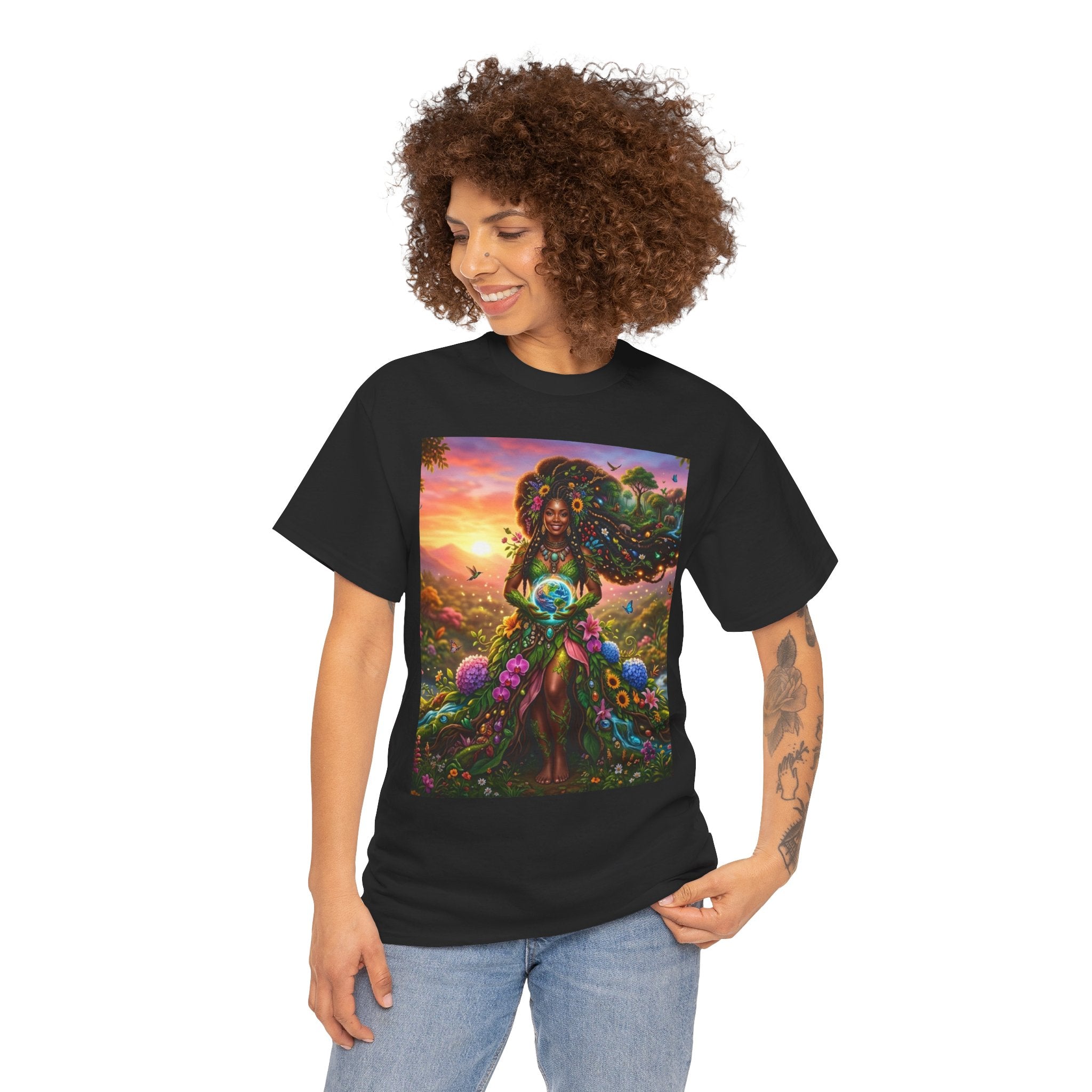 Earth Goddess T-Shirt — Vibrant Floral Nature Mother Graphic Tee