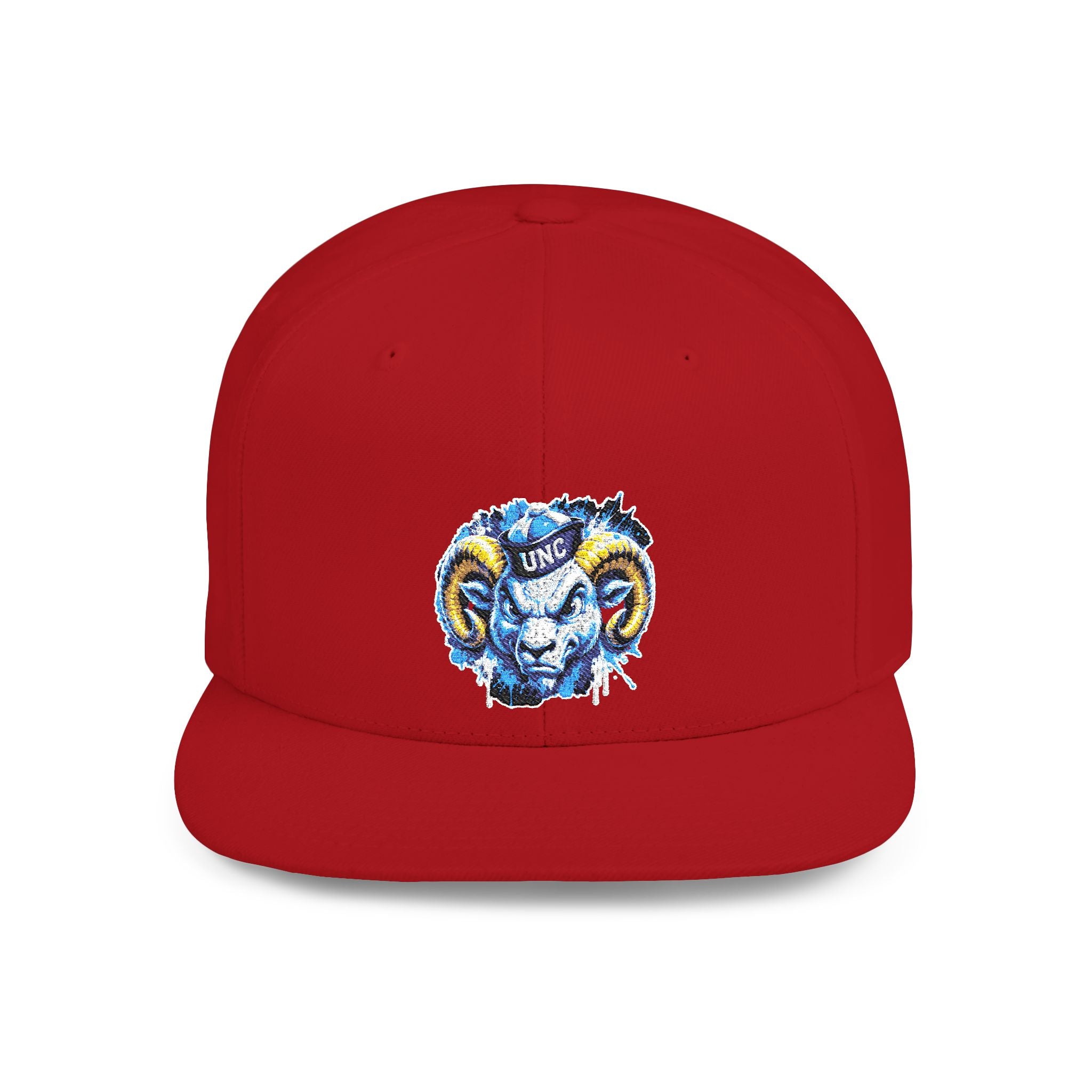 Ram Head Snapback Hat — Blue & Gold Embroidered Flat-Bill Cap