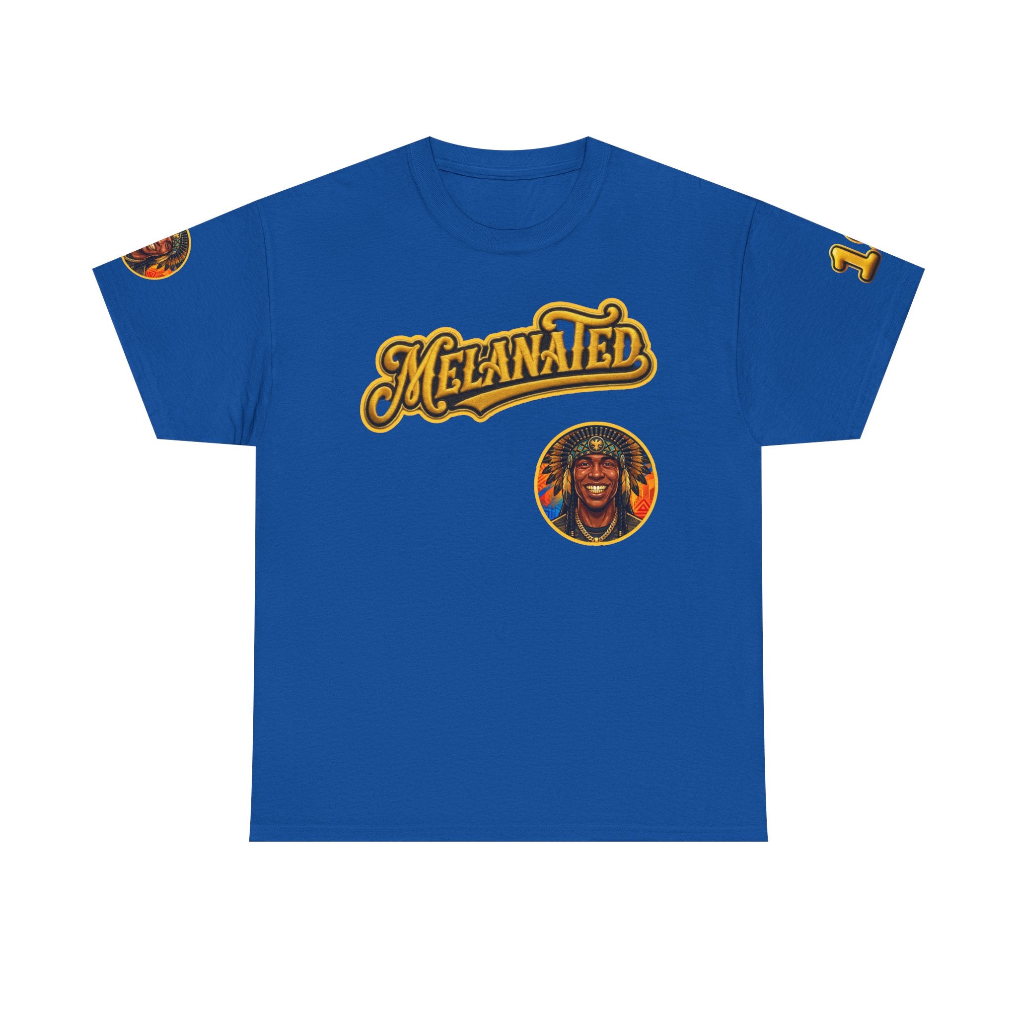 Melanated 19 Graphic Tee — Retro Script Logo & Gold Number Baseball Shirt