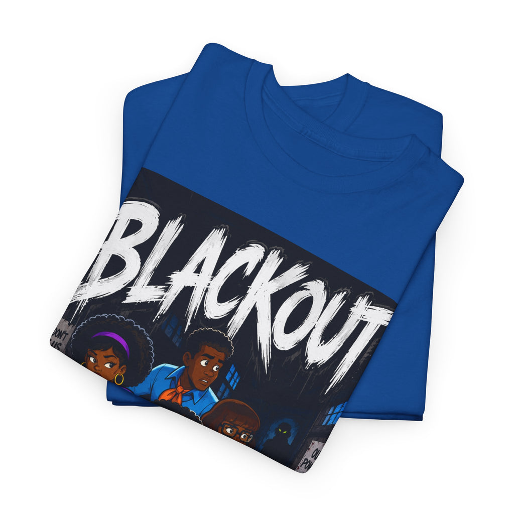 Blackout Graphic Tee — Urban Comic Poster Design with Back Fist Logo