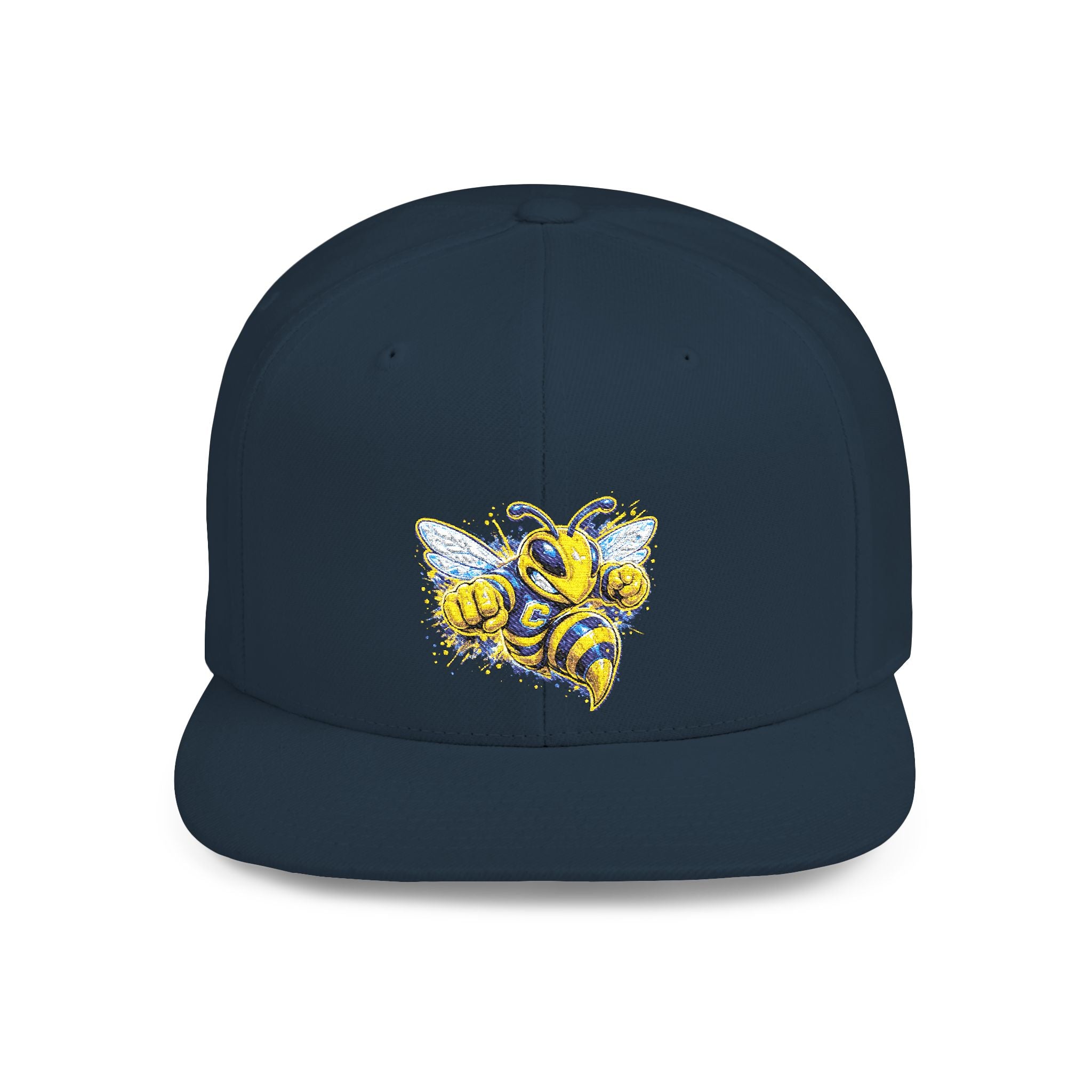 Bee Patch Snapback Hat — Yellow Honeybee Embroidered Flat Bill Cap