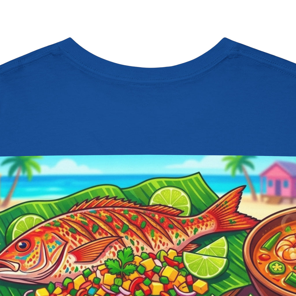 Caribbean BBQ & Seafood Tee — “Seymour’s” Vibrant Island Food Graphic T-Shirt