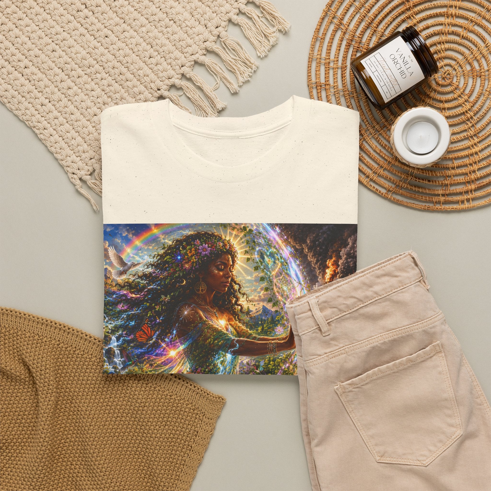Cosmic Guardian Tee — Earth Mother Spiritual Graphic T-Shirt