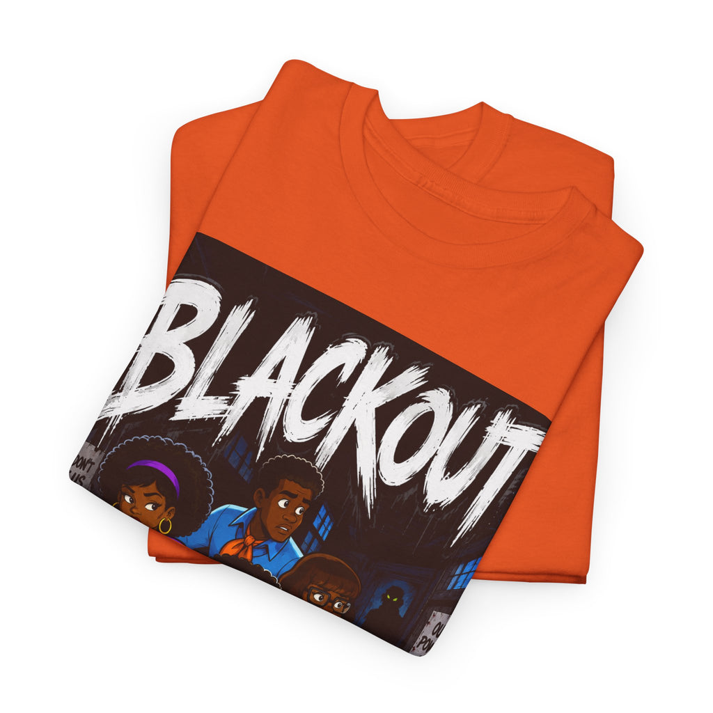 Blackout Graphic Tee — Urban Comic Poster Design with Back Fist Logo