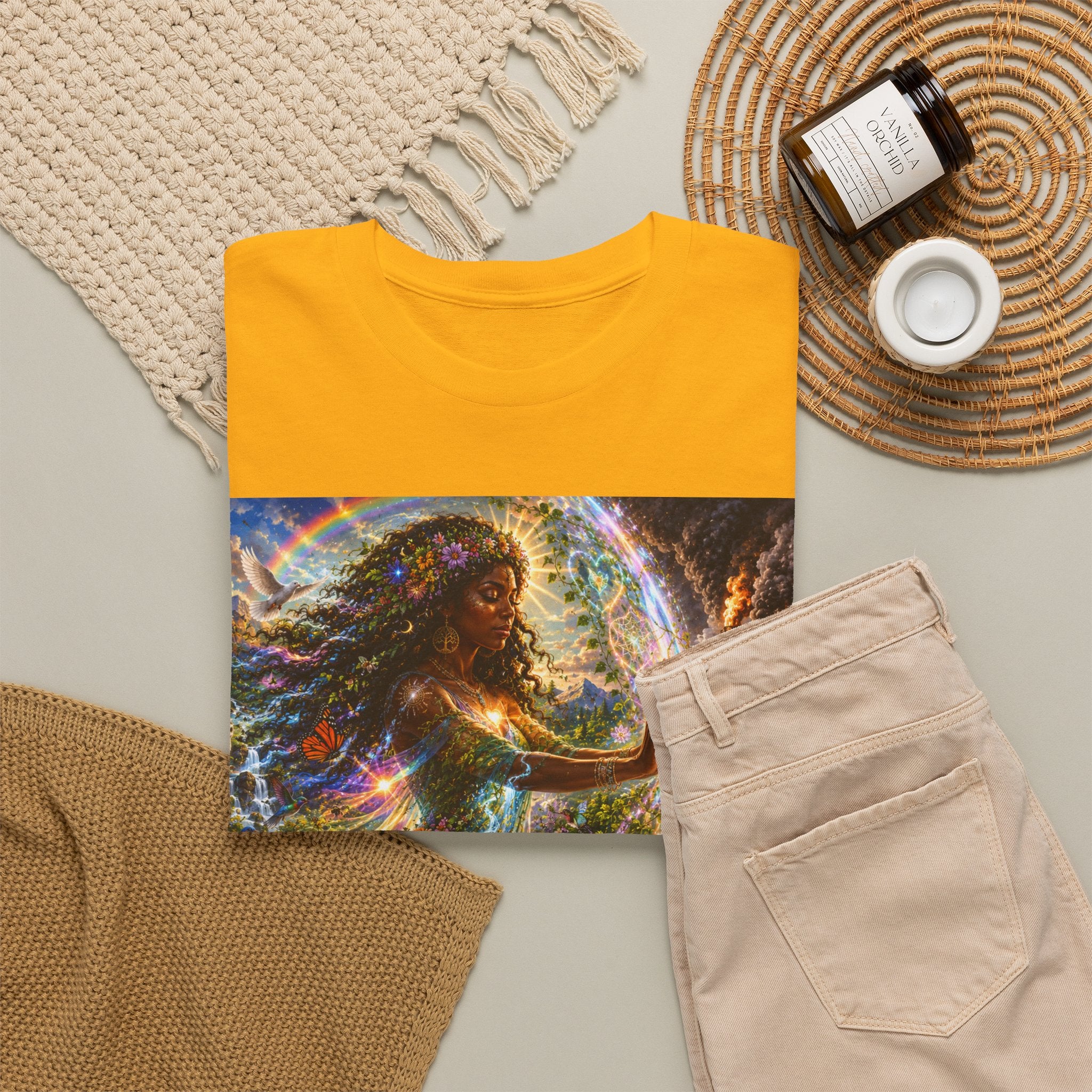 Cosmic Guardian Tee — Earth Mother Spiritual Graphic T-Shirt
