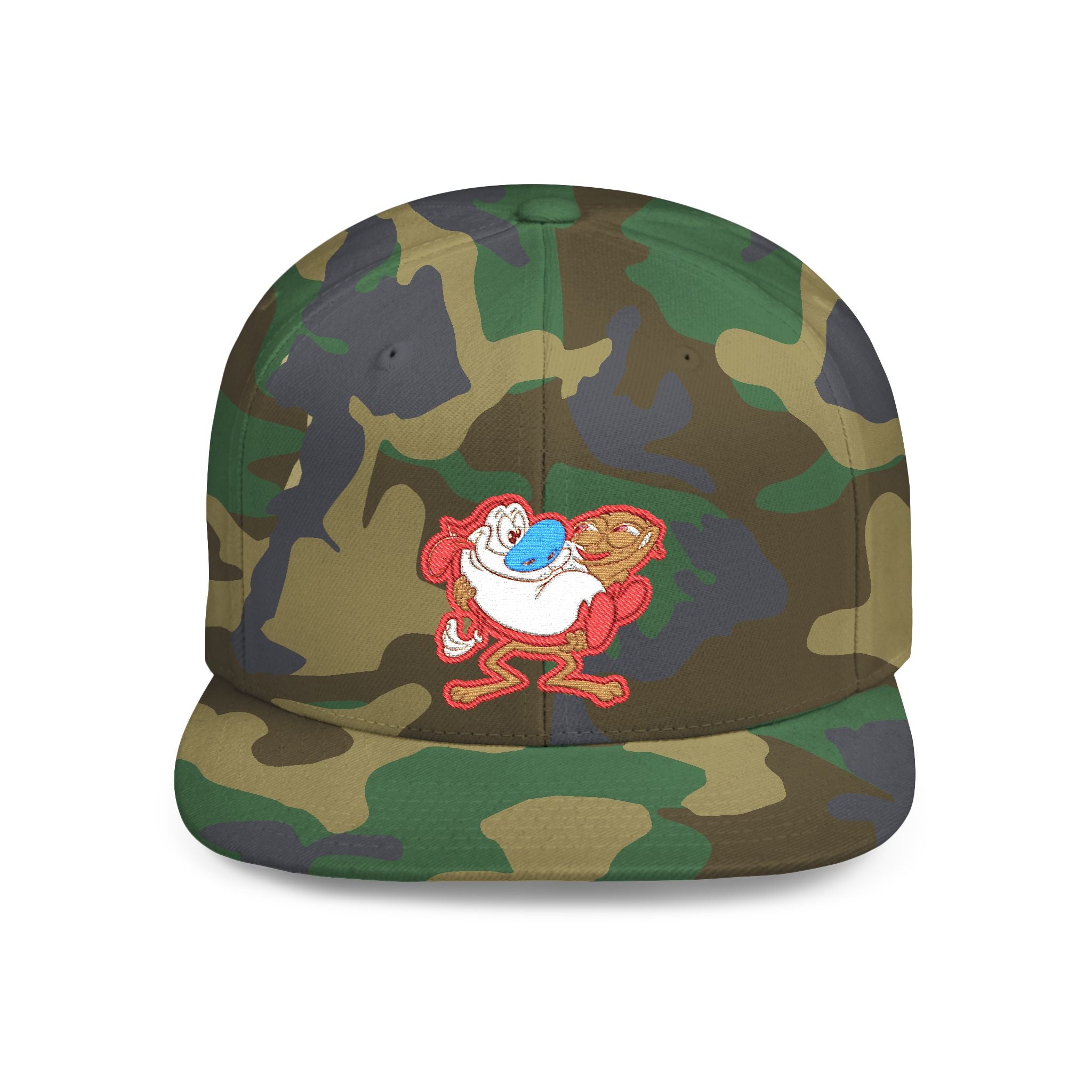 Retro Cartoon Egg Character Flat Bill Snapback Hat