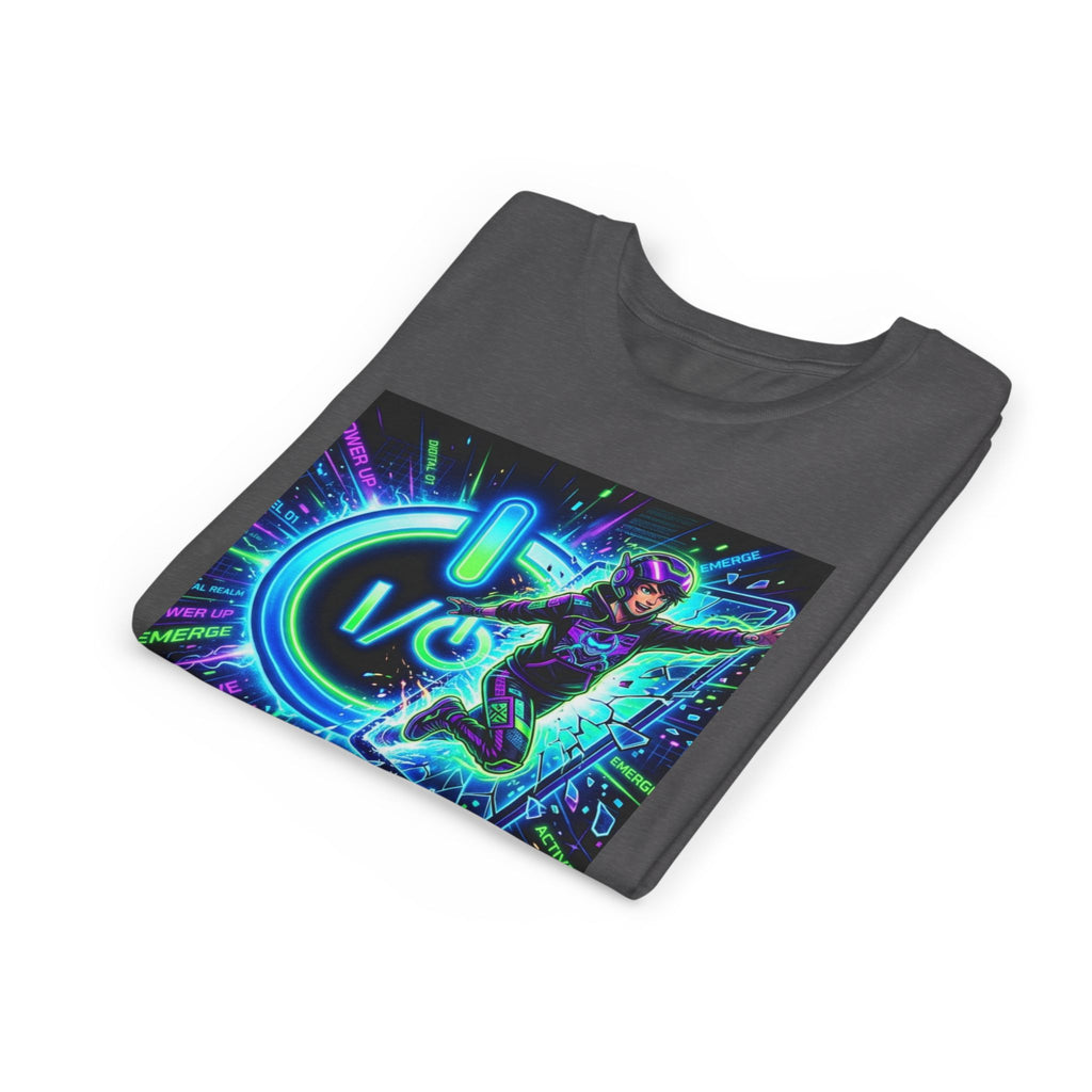 Neon Power Button Tee — Gamer Screen Escape Youth T-Shirt