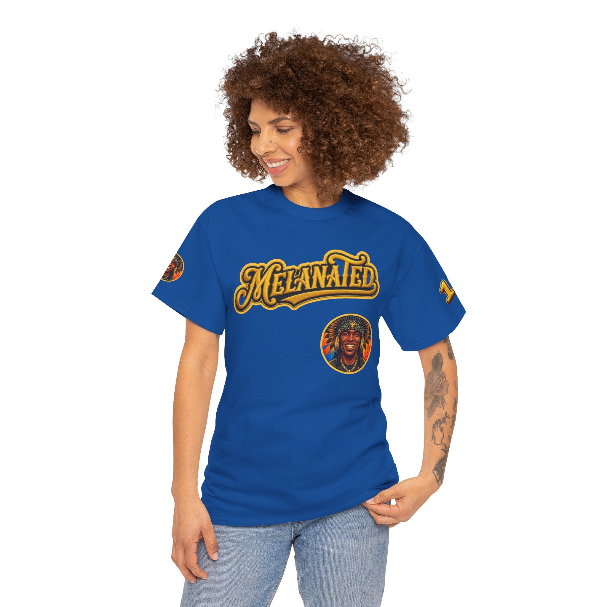 Melanated 19 Graphic Tee — Retro Script Logo & Gold Number Baseball Shirt