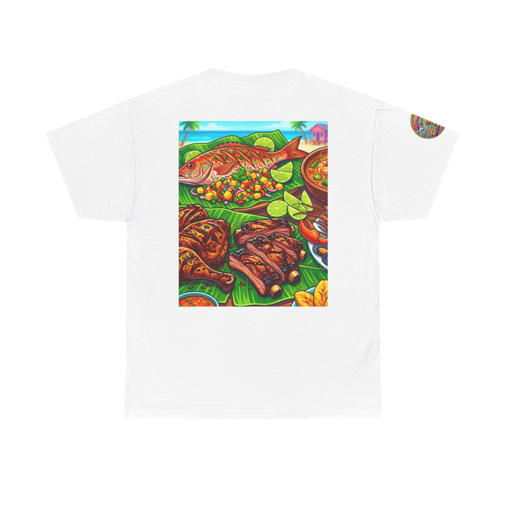 Caribbean BBQ & Seafood Tee — “Seymour’s” Vibrant Island Food Graphic T-Shirt
