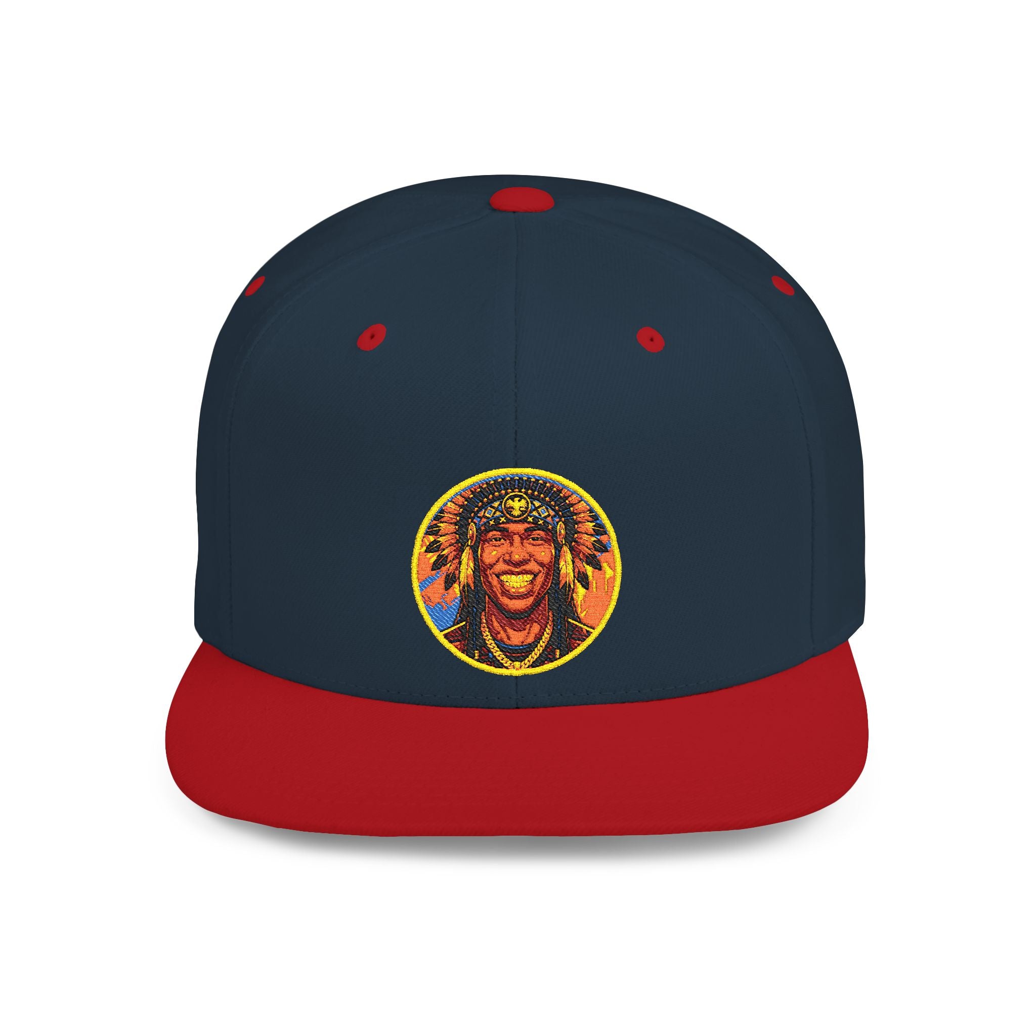 Snapback Hat — Vibrant Tribal Lion Patch Flat Bill Cap