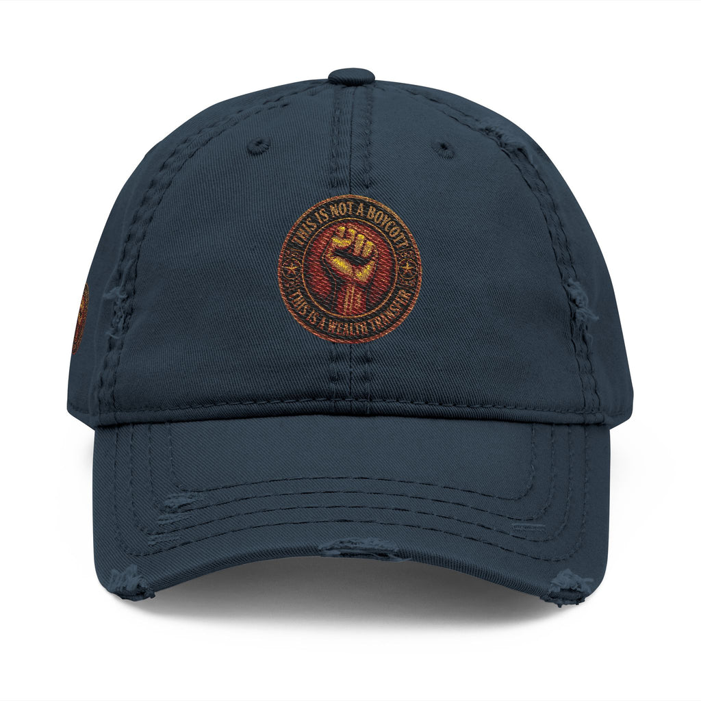 Distressed Embroidered Dad Hat — Raised Fist Patch Vintage Baseball Cap
