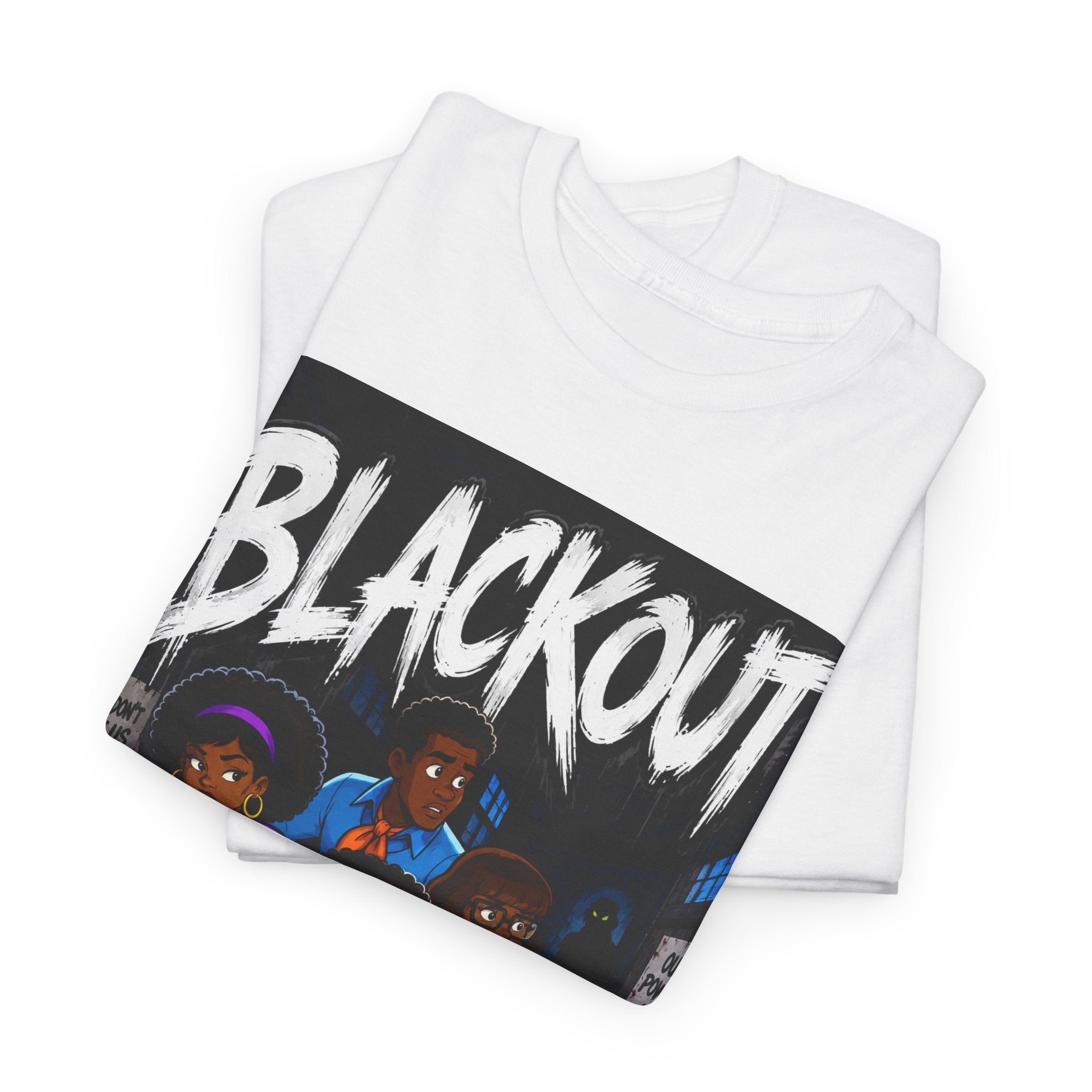 Blackout Graphic Tee — Urban Comic Poster Design with Back Fist Logo