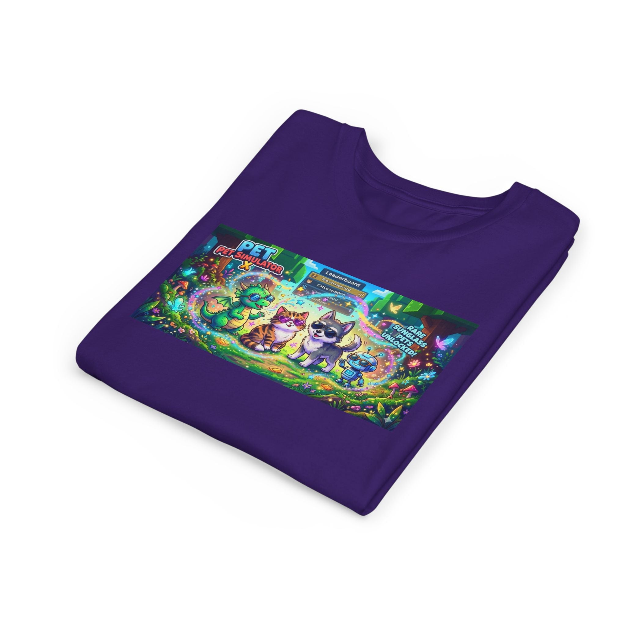Cute Fantasy Pets Sunglasses Tee — Dragon, Cat, Wolf & Robot Pets