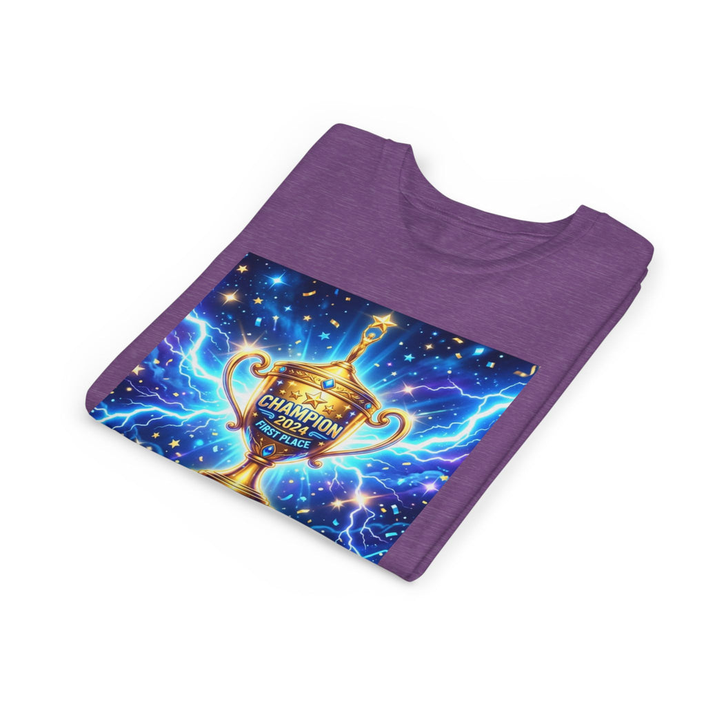 Youth Trophy Lightning Tee — Winning Kids' Short Sleeve Shirt with Stars & Confetti