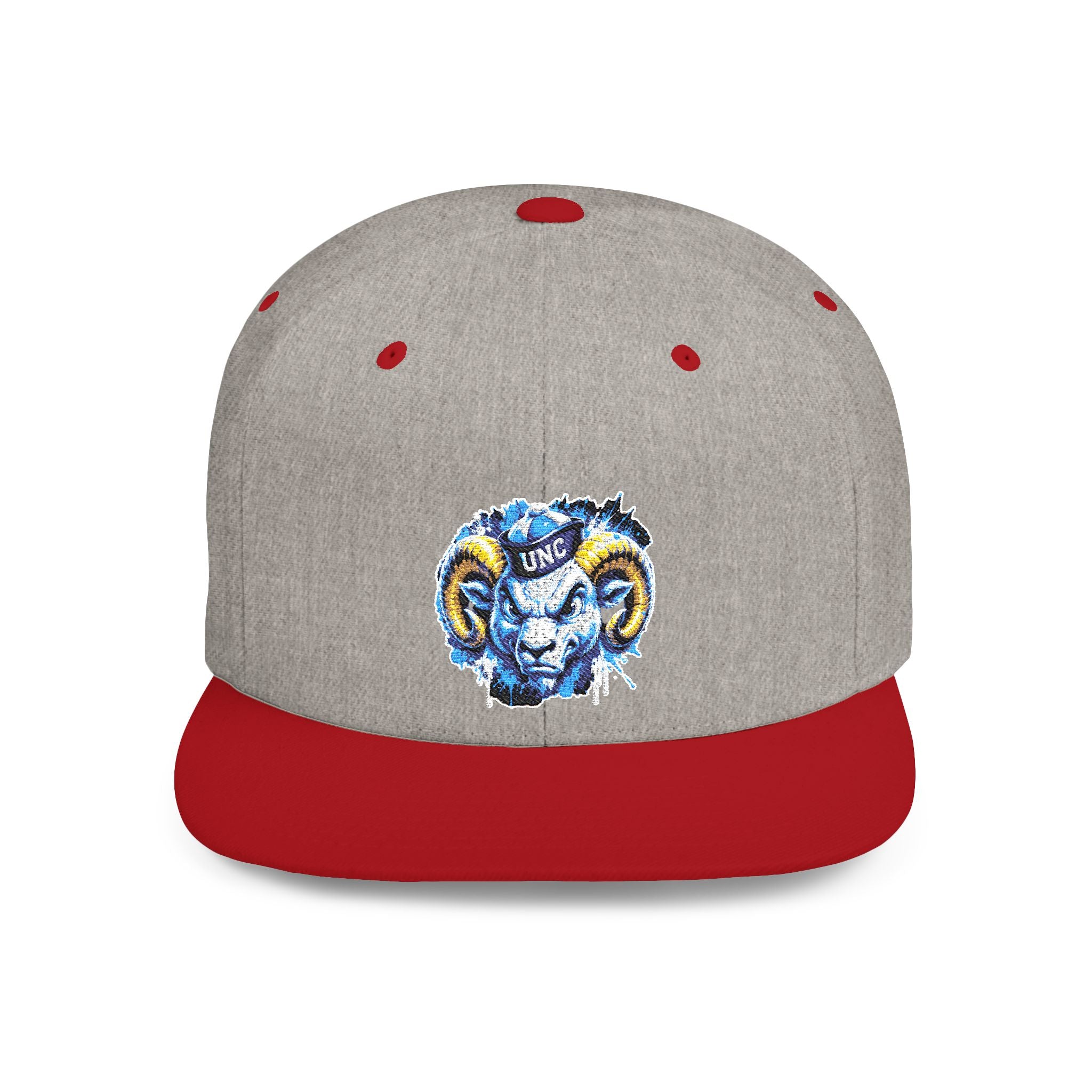 Ram Head Snapback Hat — Blue & Gold Embroidered Flat-Bill Cap