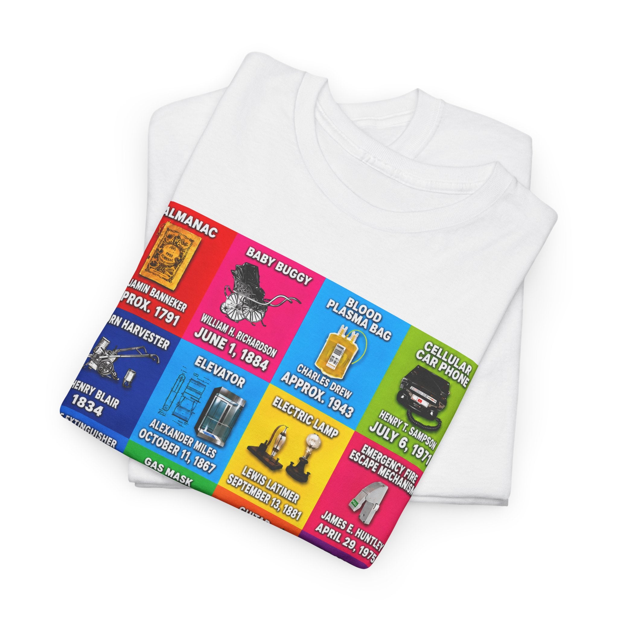 Black inventors Grid T‑Shirt — Colorful Historical Portraits Tee