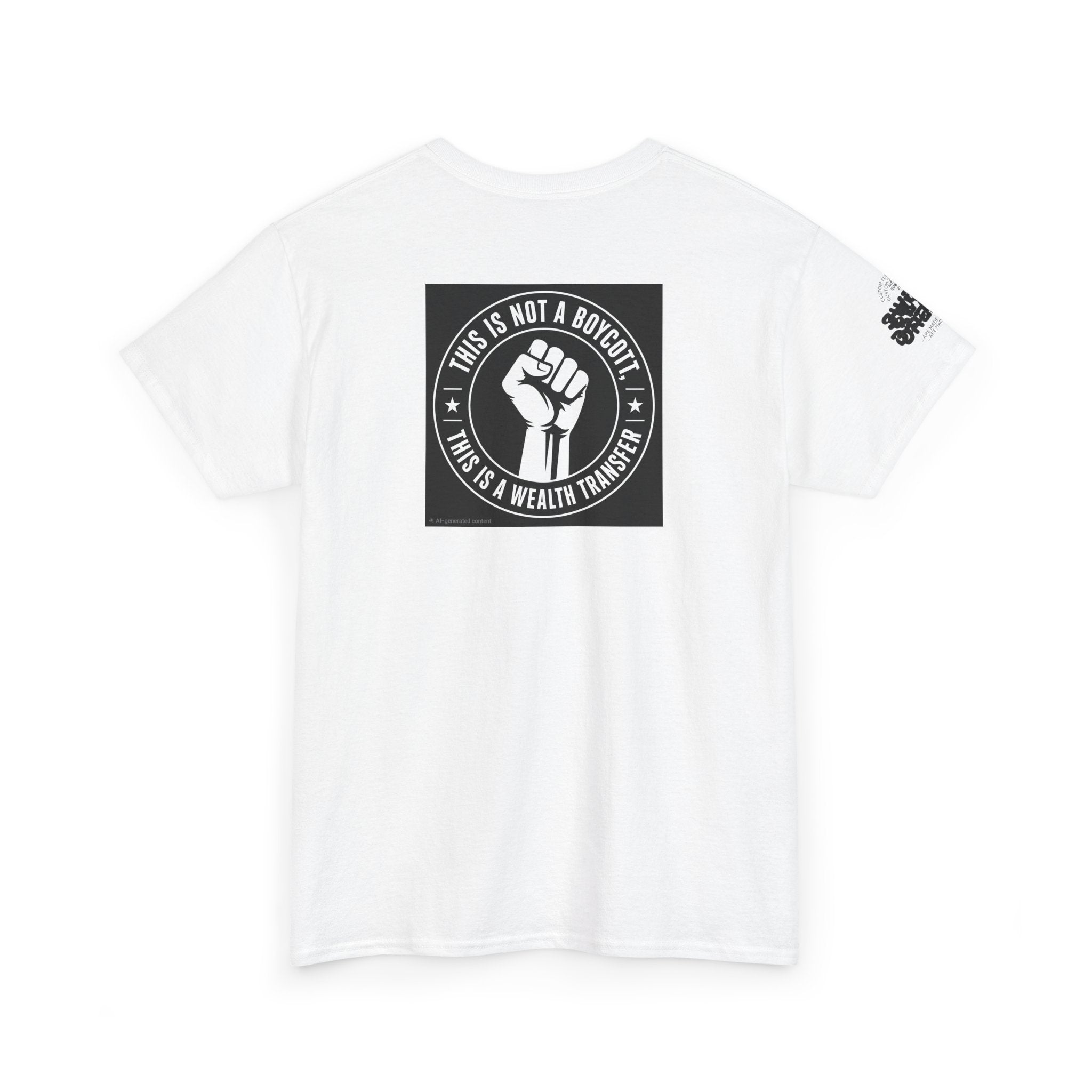 Graphic Tee — 'This Is Not A Boycott, This Is A Wealth Transfer' Back Print with Reading Child Artwork