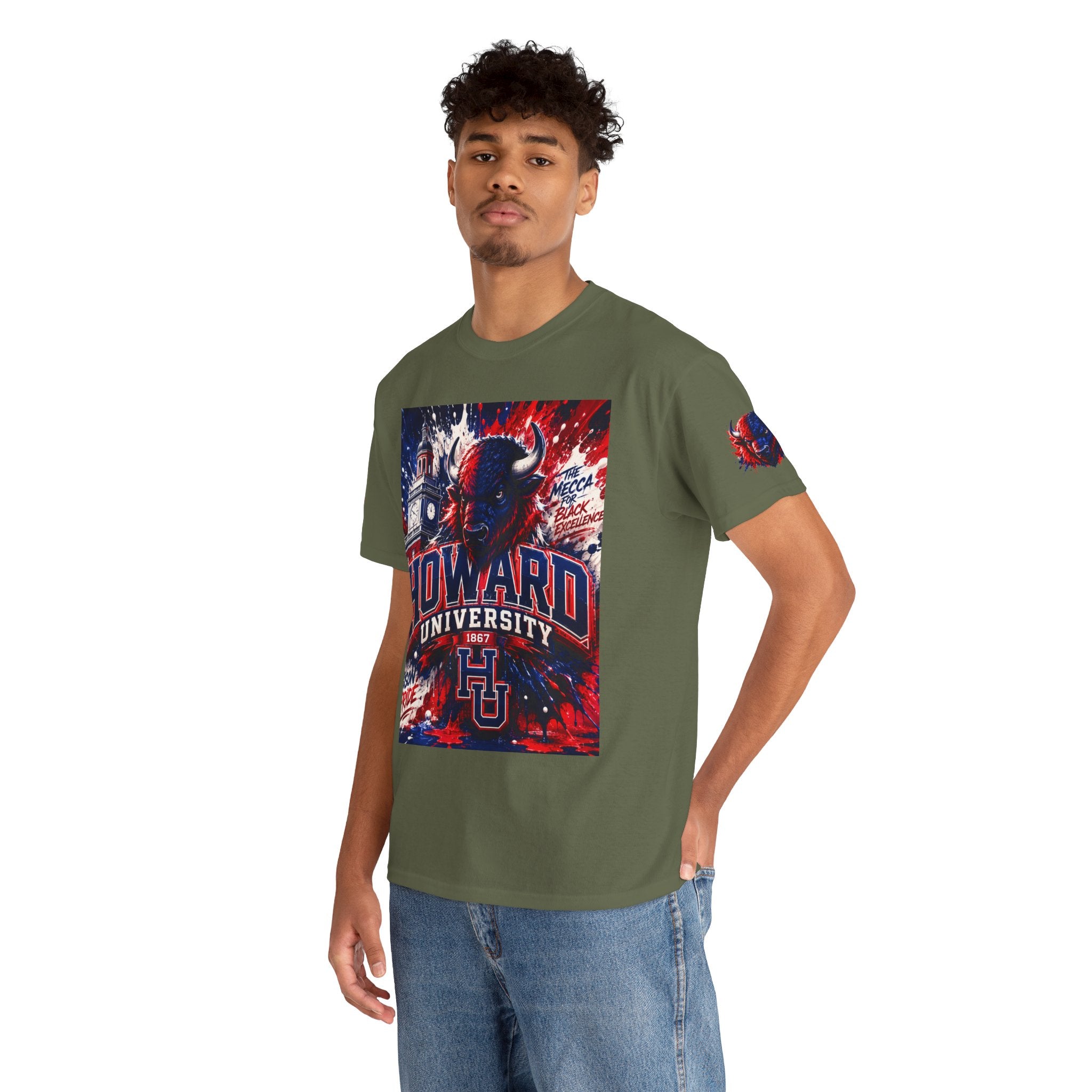 Howard University Buffalo Spirit Tee — HU Bison Red & Blue Campus Shirt
