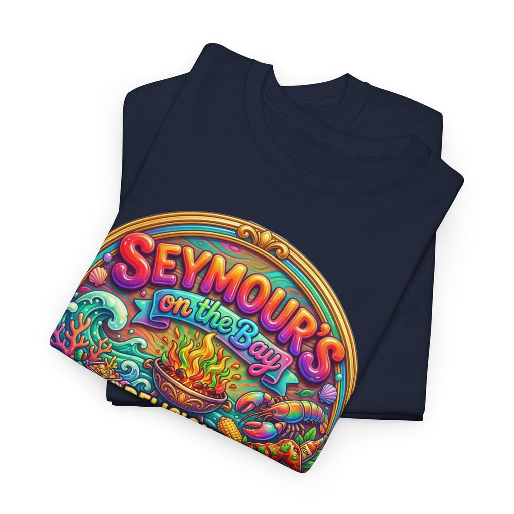 Caribbean BBQ & Seafood Tee — “Seymour’s” Vibrant Island Food Graphic T-Shirt