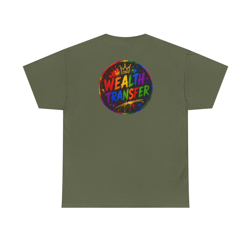 Wealth Transfer T-Shirt — Rainbow Graffiti Design (Back Fist Emblem)