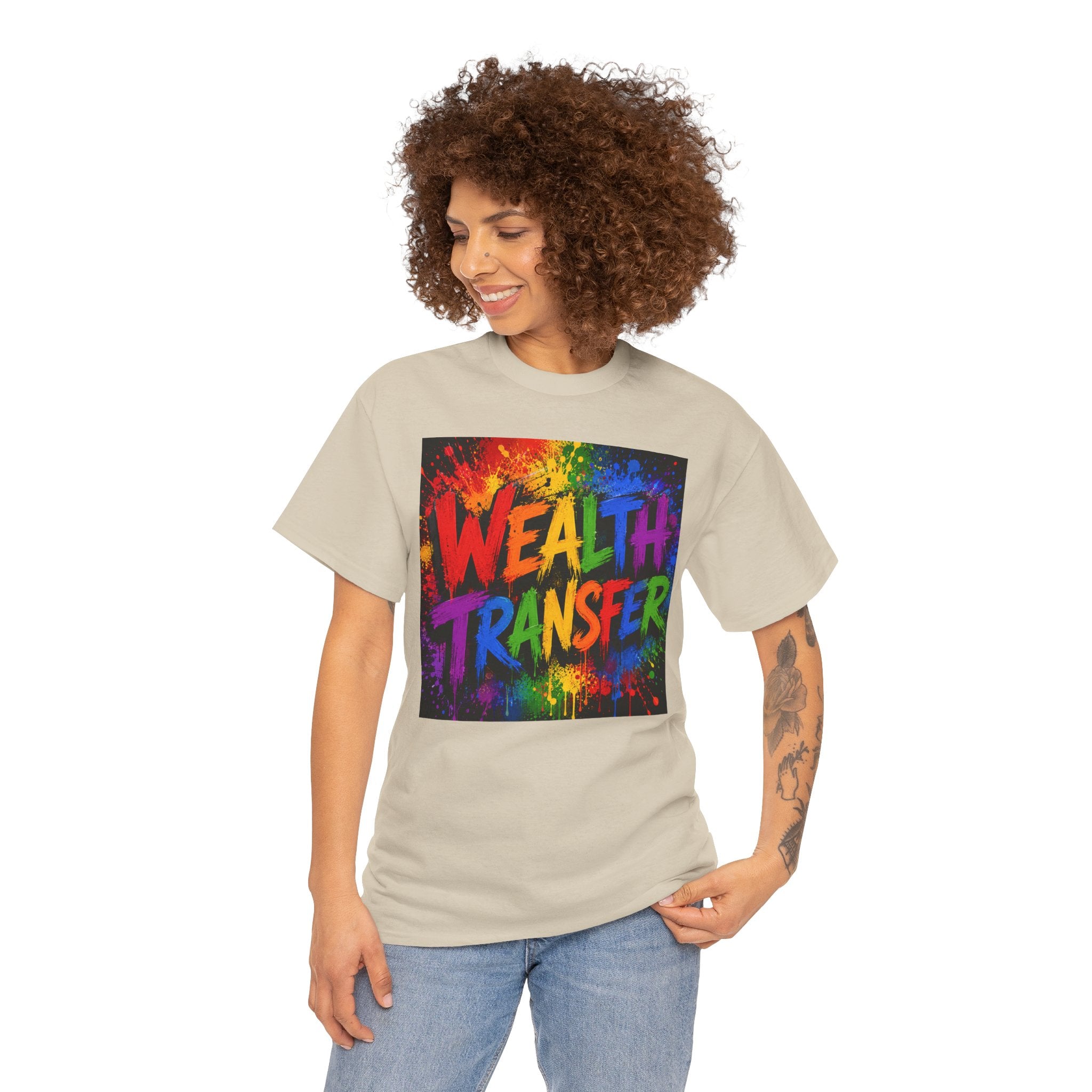 Wealth Transfer T-Shirt — Rainbow Graffiti Design (Back Fist Emblem)