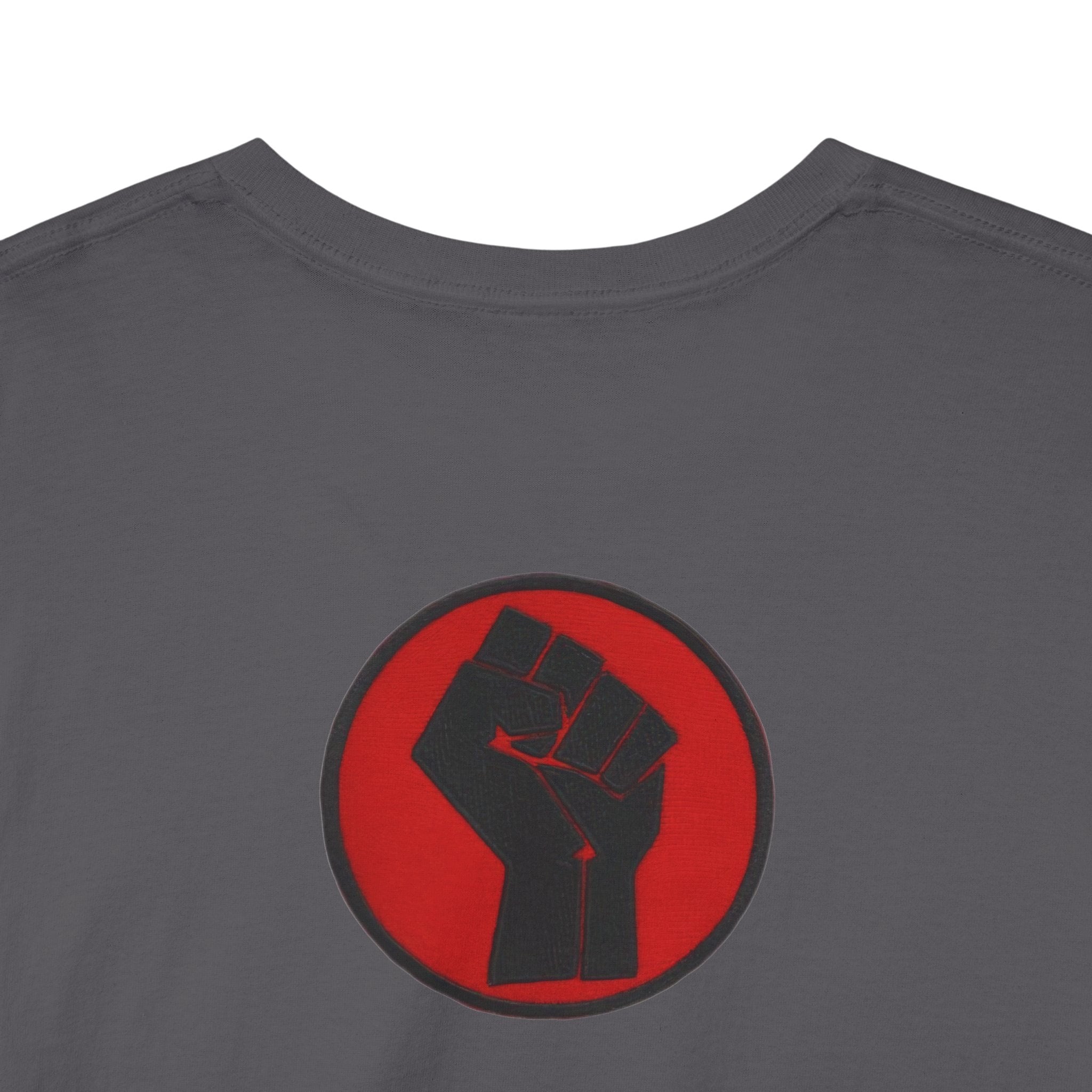 Basketball Jumpman Tee — Retro Skyline Graphic T-Shirt with Red Fist Back Emblem