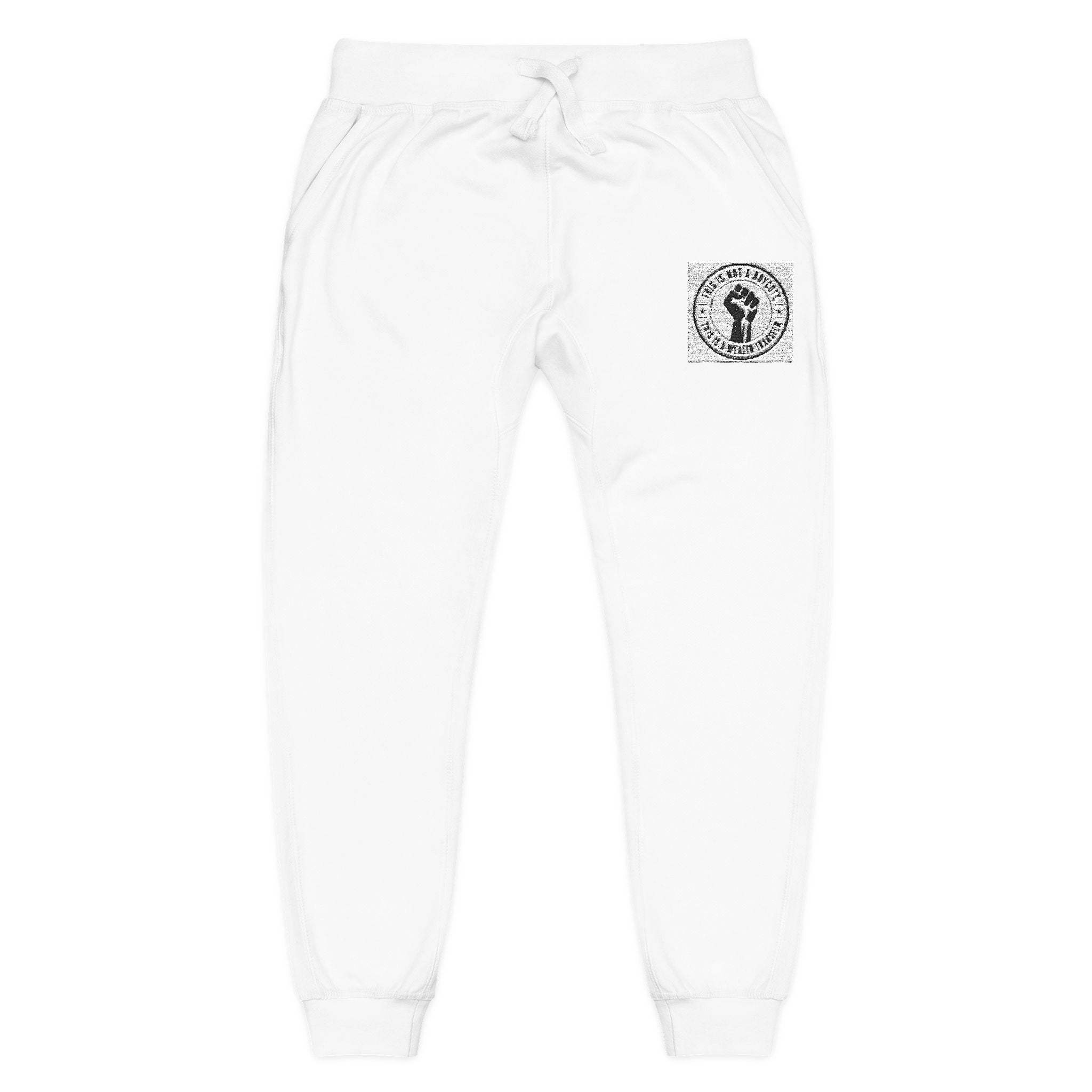 Copy of Embroidered White Fleece Sweatpants — Minimalist Skull Patch Joggers