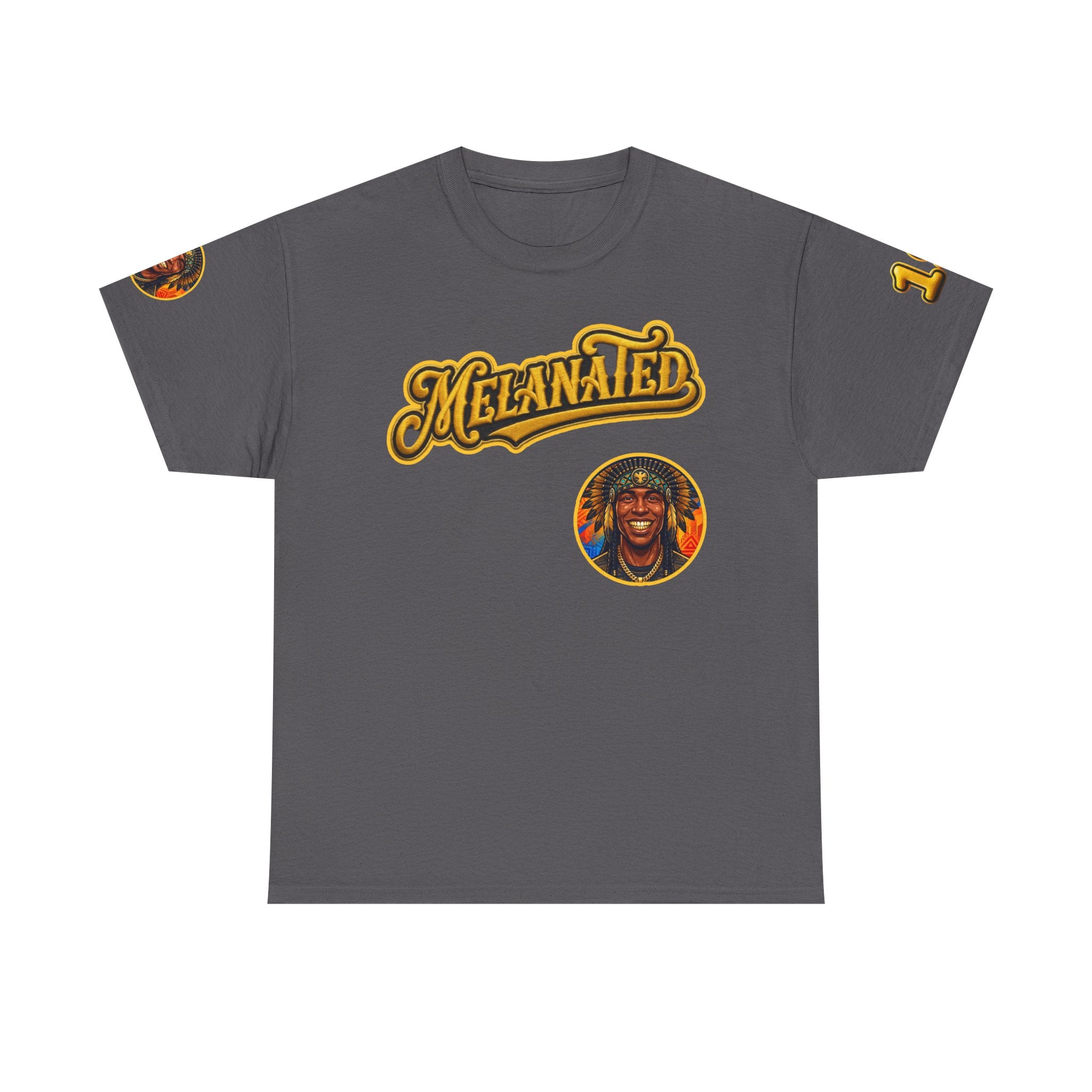Melanated 19 Graphic Tee — Retro Script Logo & Gold Number Baseball Shirt