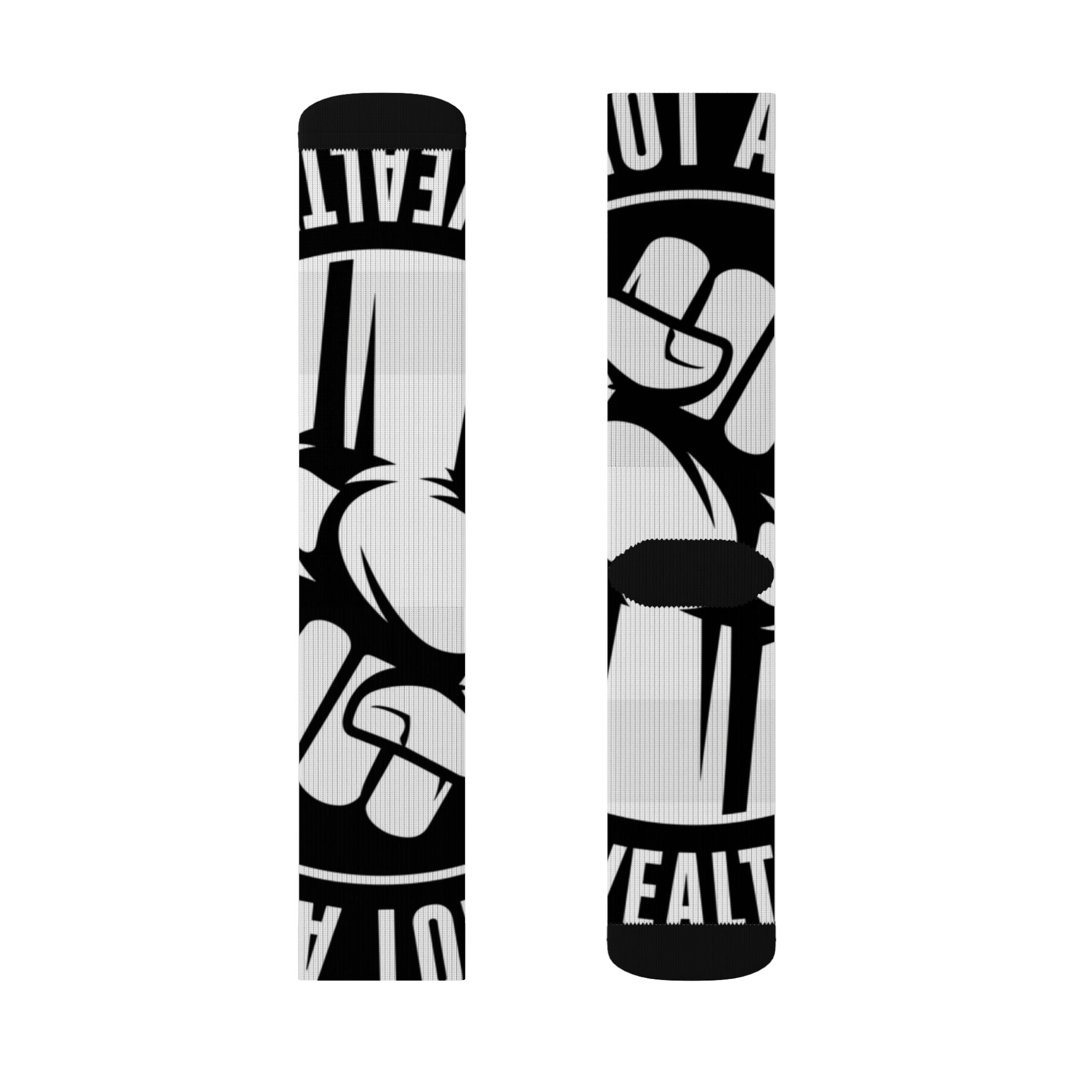 Black & White Fist Logo Sublimation Socks — Bold Streetwear Crew Socks