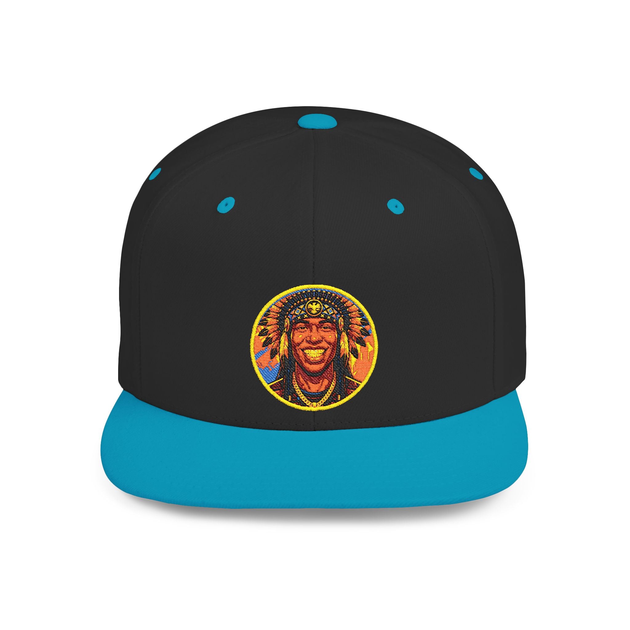 Snapback Hat — Vibrant Tribal Lion Patch Flat Bill Cap