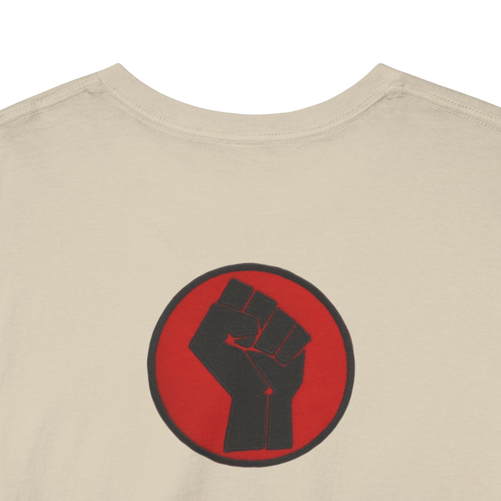 Basketball Jumpman Tee — Retro Skyline Graphic T-Shirt with Red Fist Back Emblem