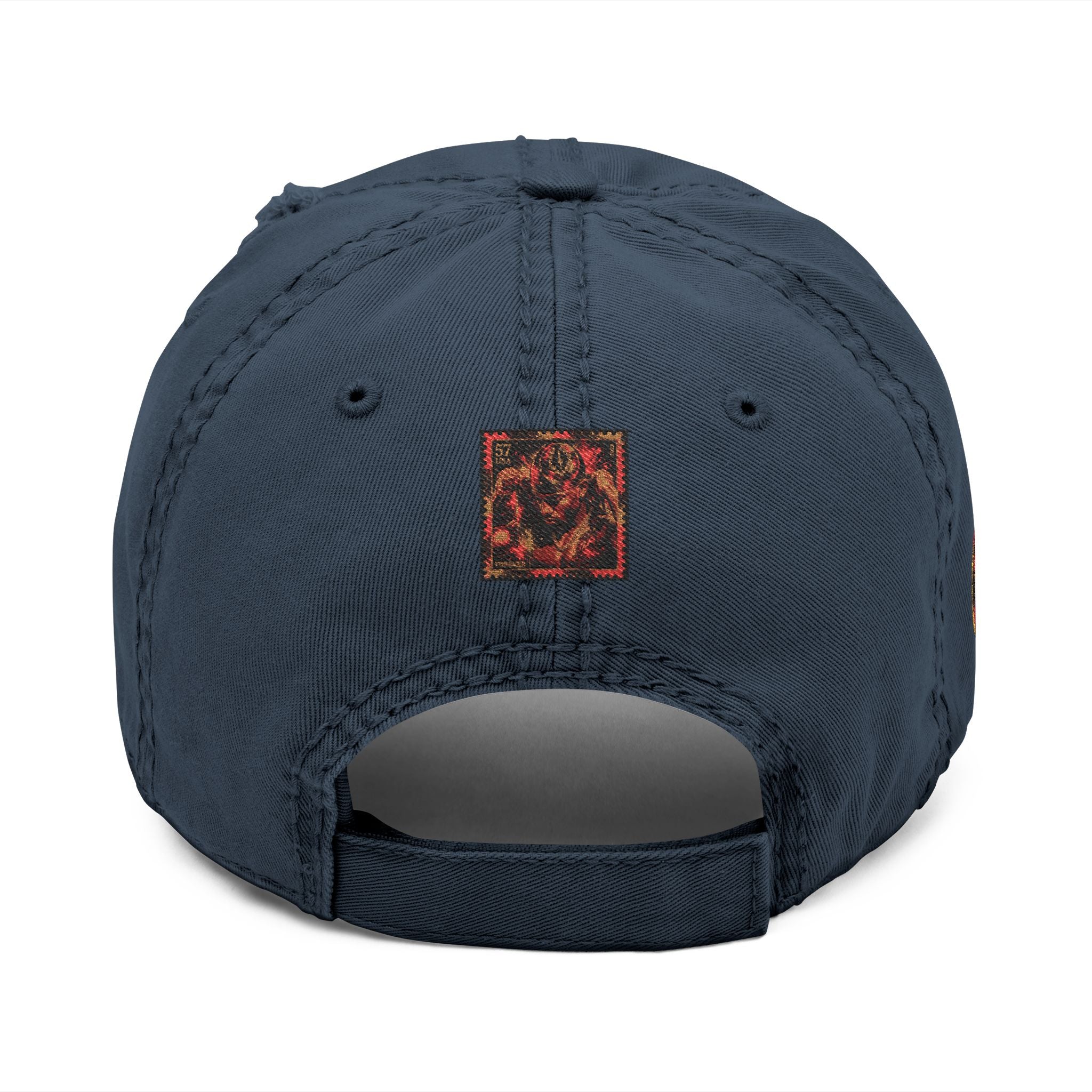 Distressed Embroidered Dad Hat — Vintage Flame Crest Cap