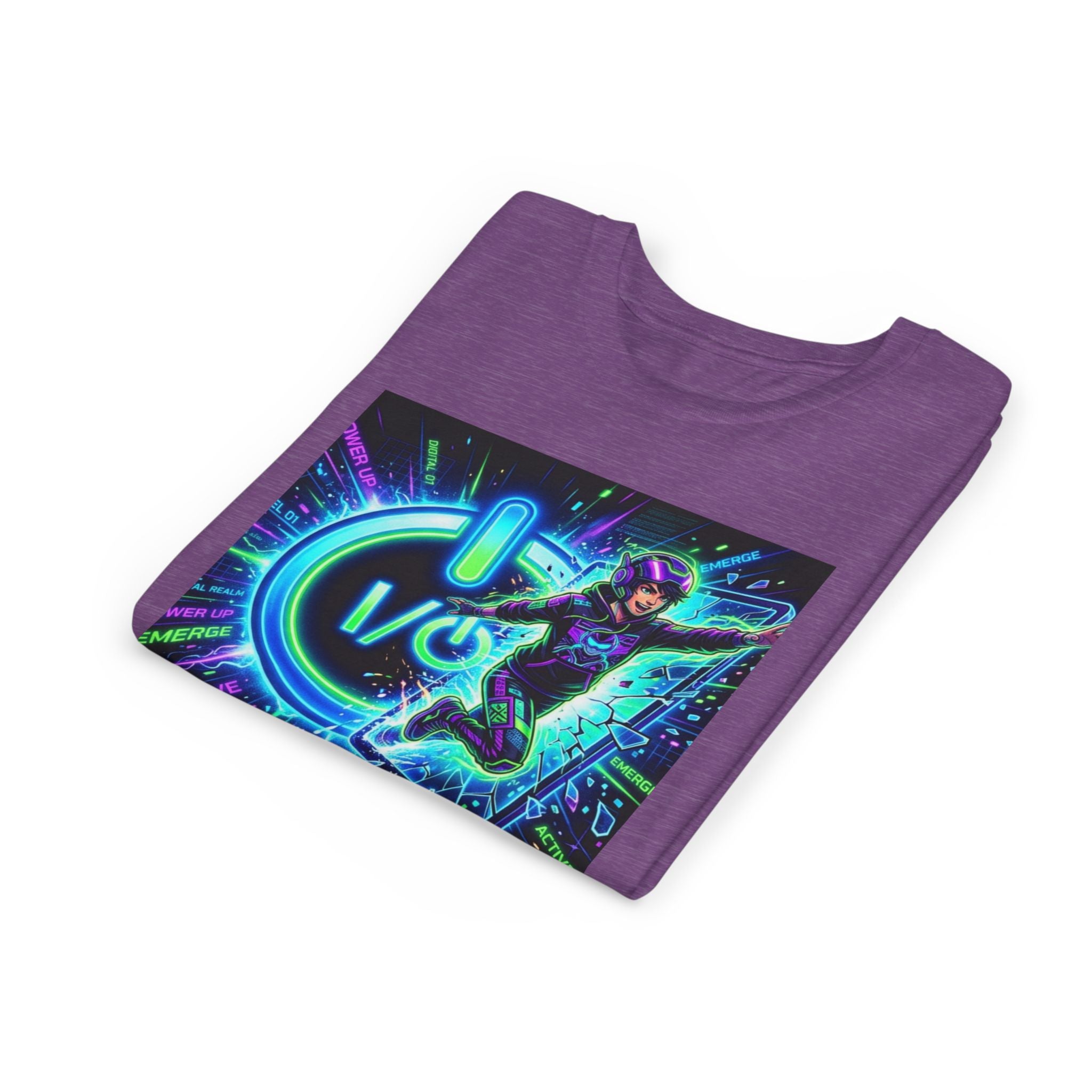 Neon Power Button Tee — Gamer Screen Escape Youth T-Shirt