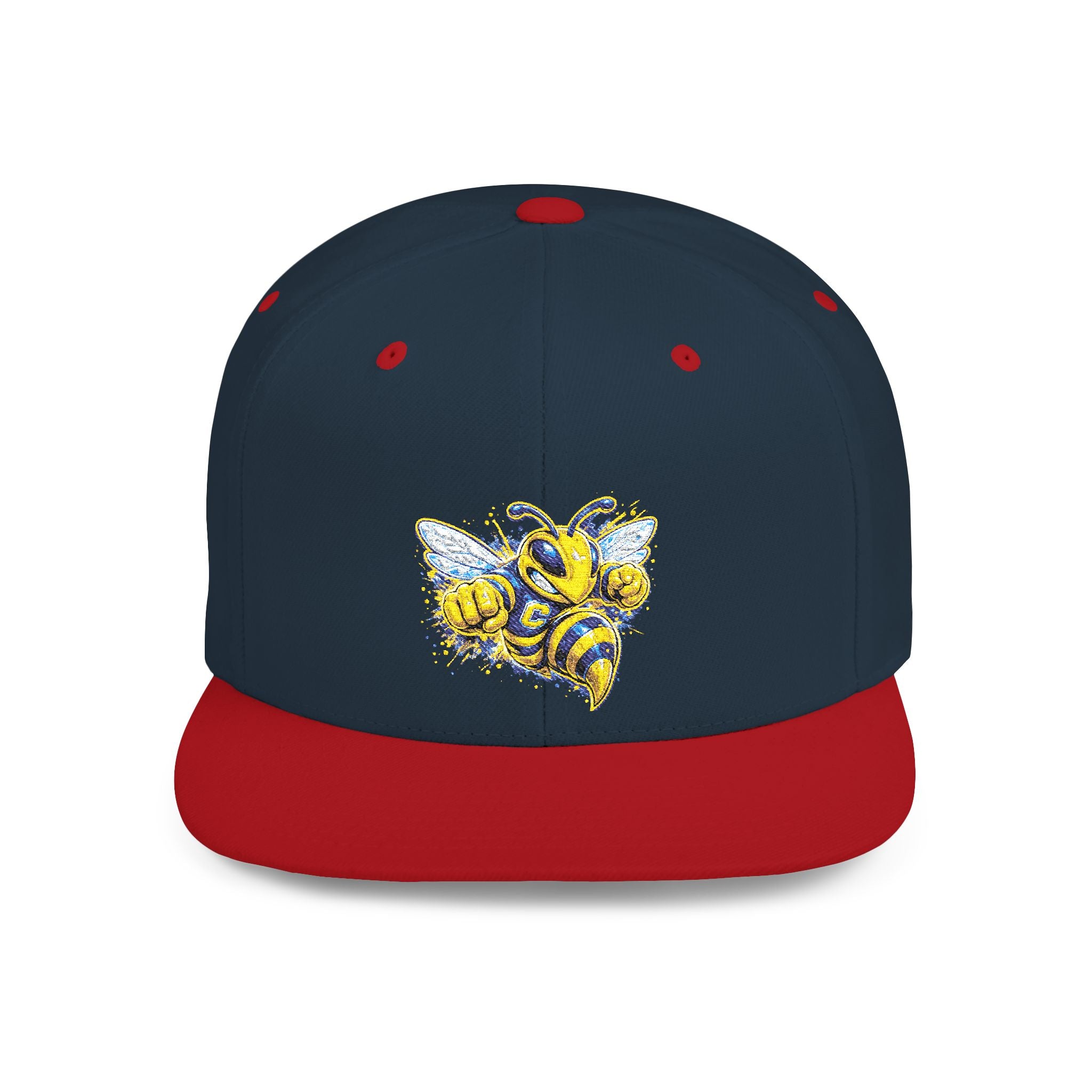 Bee Patch Snapback Hat — Yellow Honeybee Embroidered Flat Bill Cap