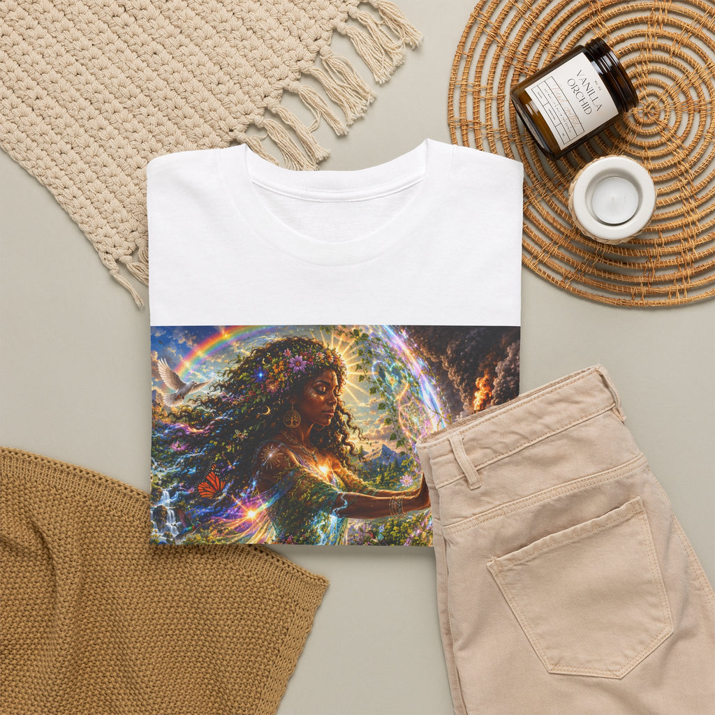 Cosmic Guardian Tee — Earth Mother Spiritual Graphic T-Shirt