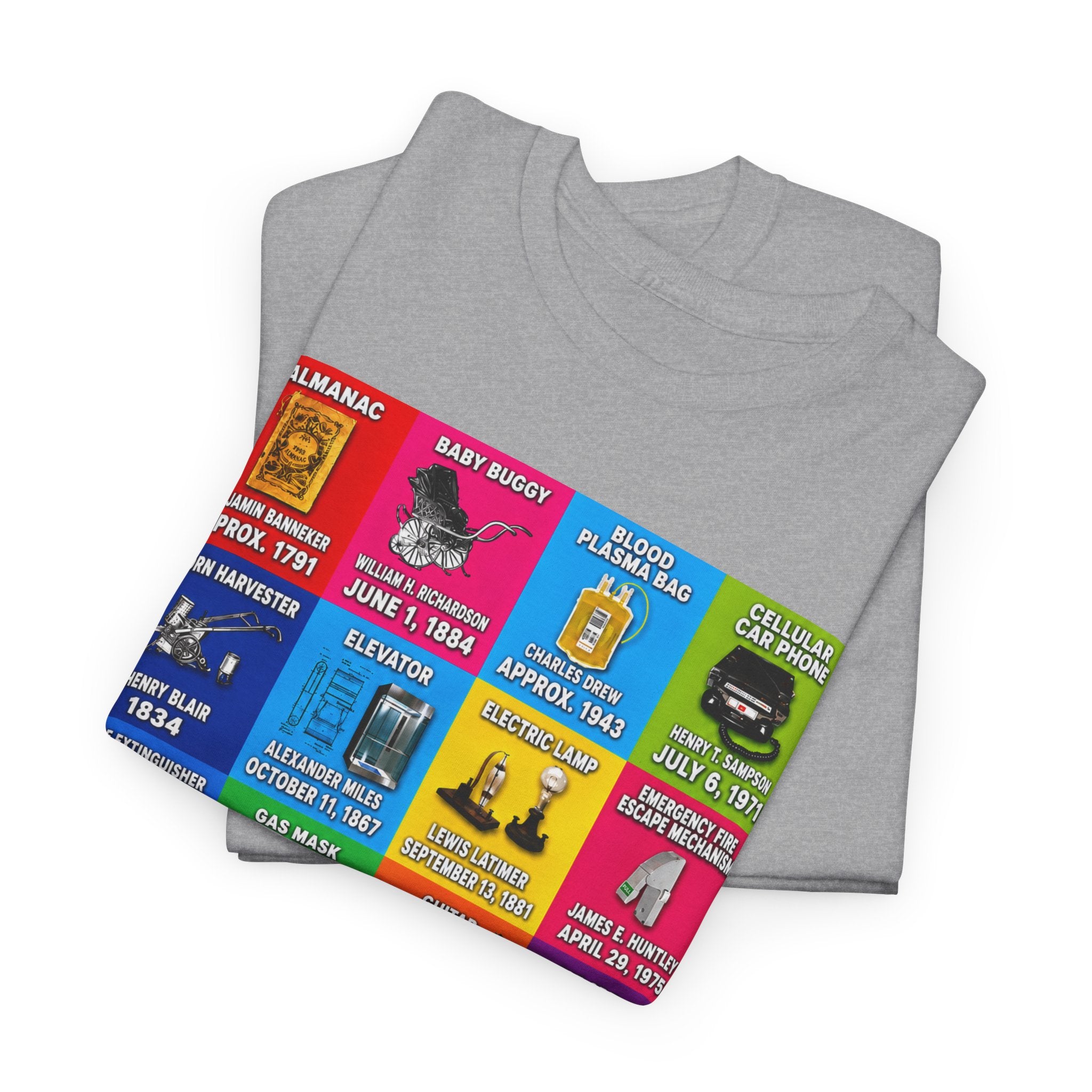 Black inventors Grid T‑Shirt — Colorful Historical Portraits Tee