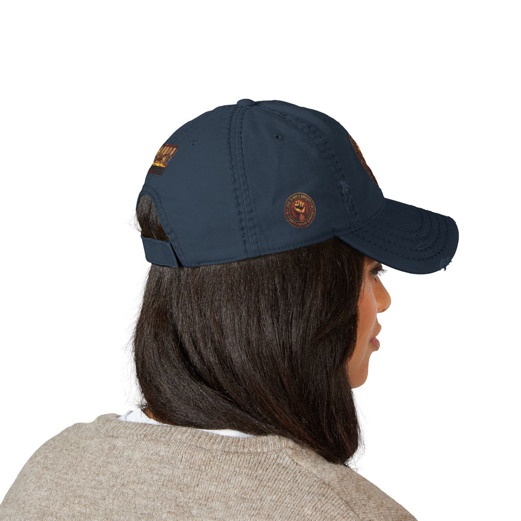 Distressed Embroidered Dad Hat — Raised Fist Patch Vintage Baseball Cap