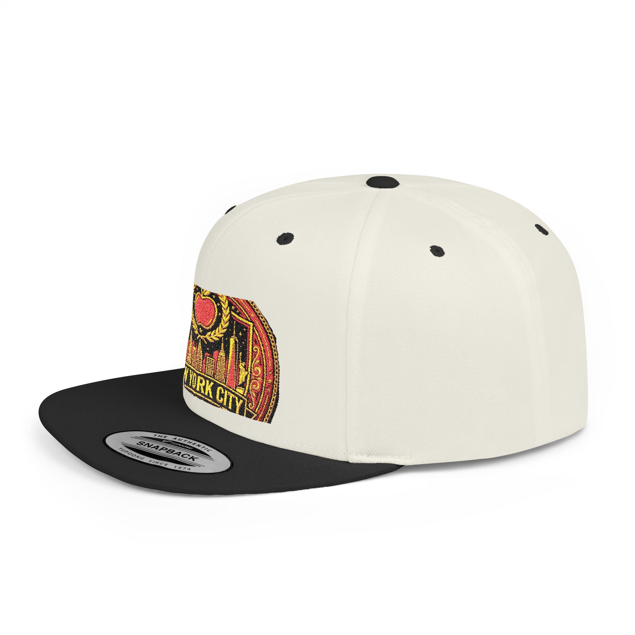 New York City Flat Bill Snapback Hat – Retro Skyline Patch Cap
