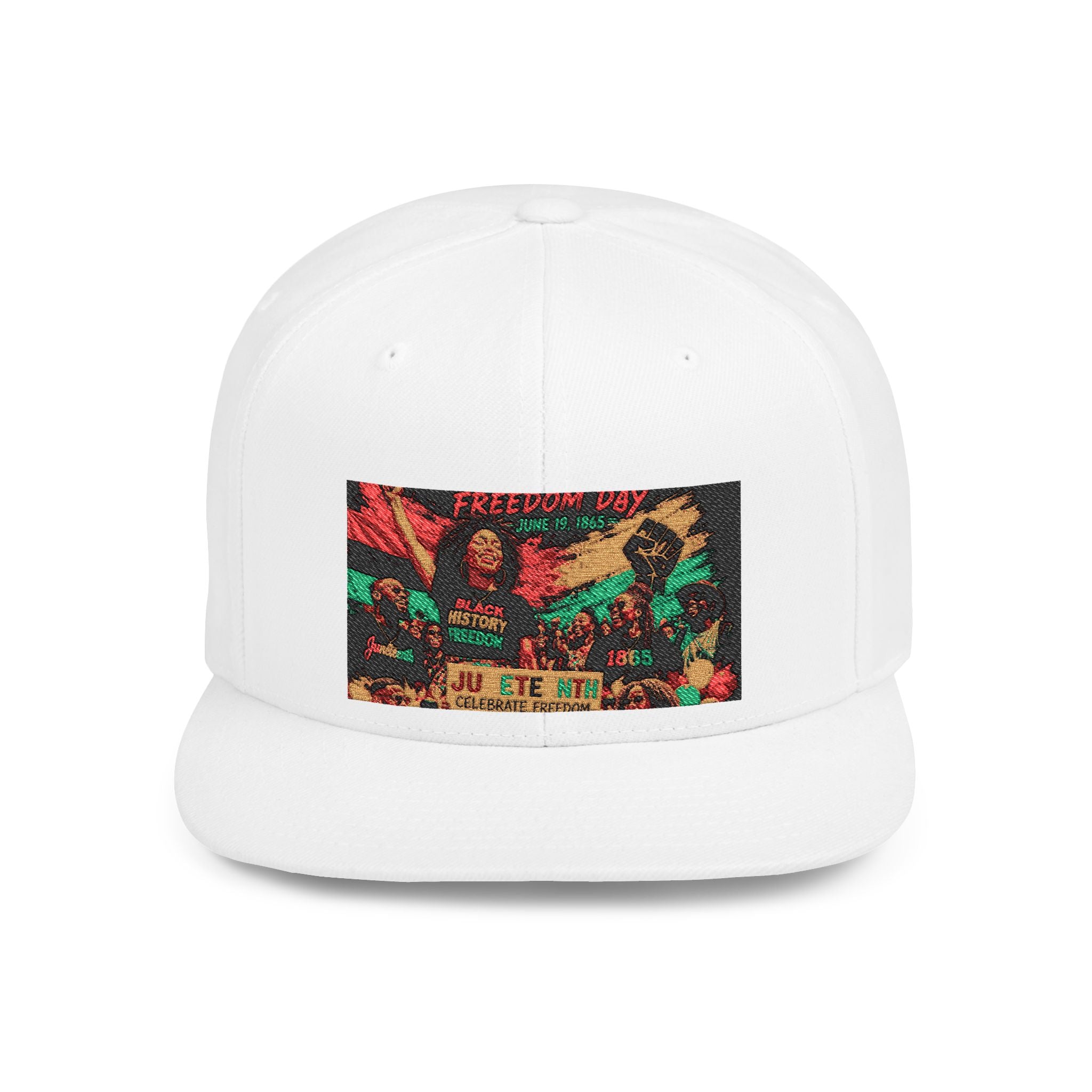 Reggae Vibes Flat Bill Snapback Hat — Colorful Rasta Music Patch