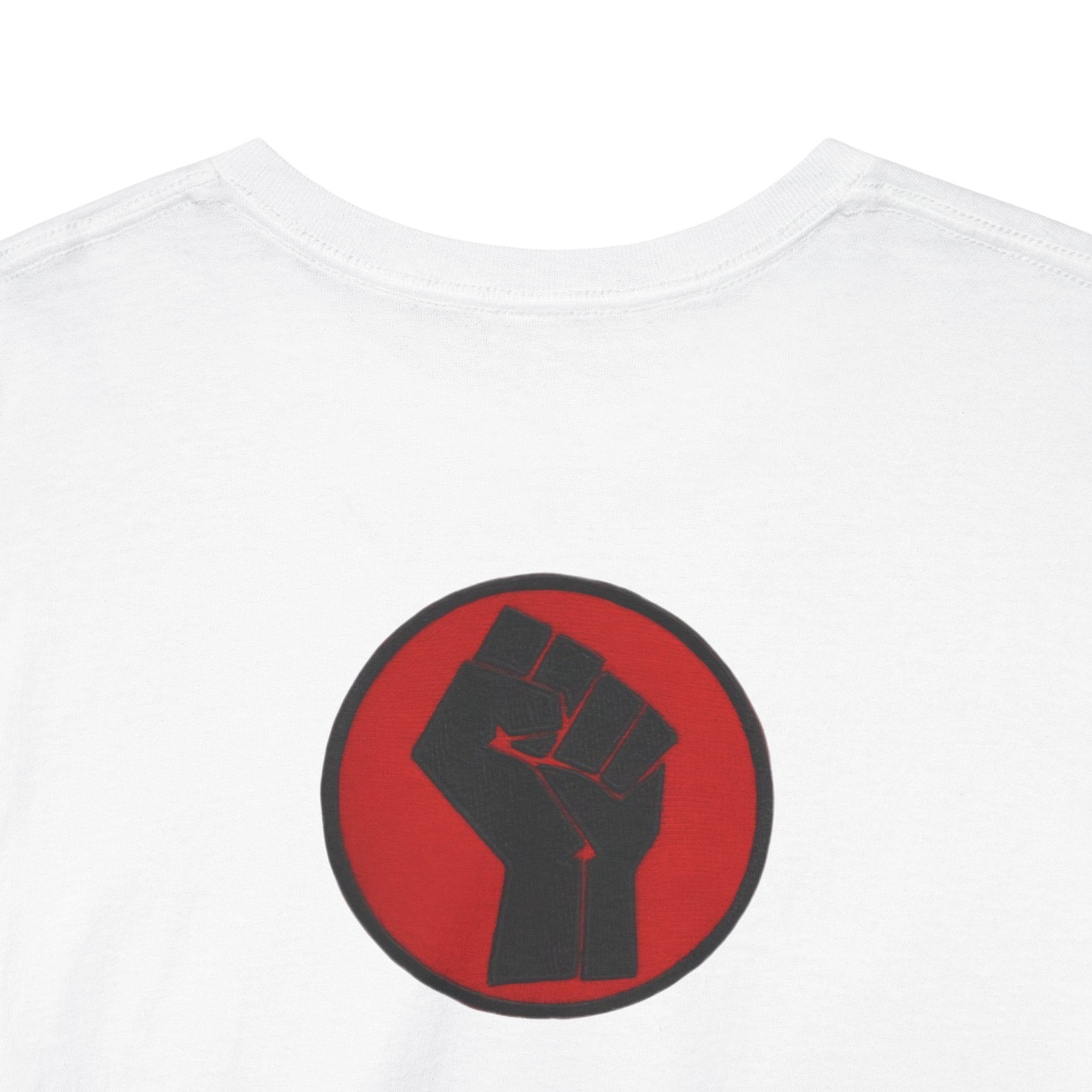 Basketball Jumpman Tee — Retro Skyline Graphic T-Shirt with Red Fist Back Emblem