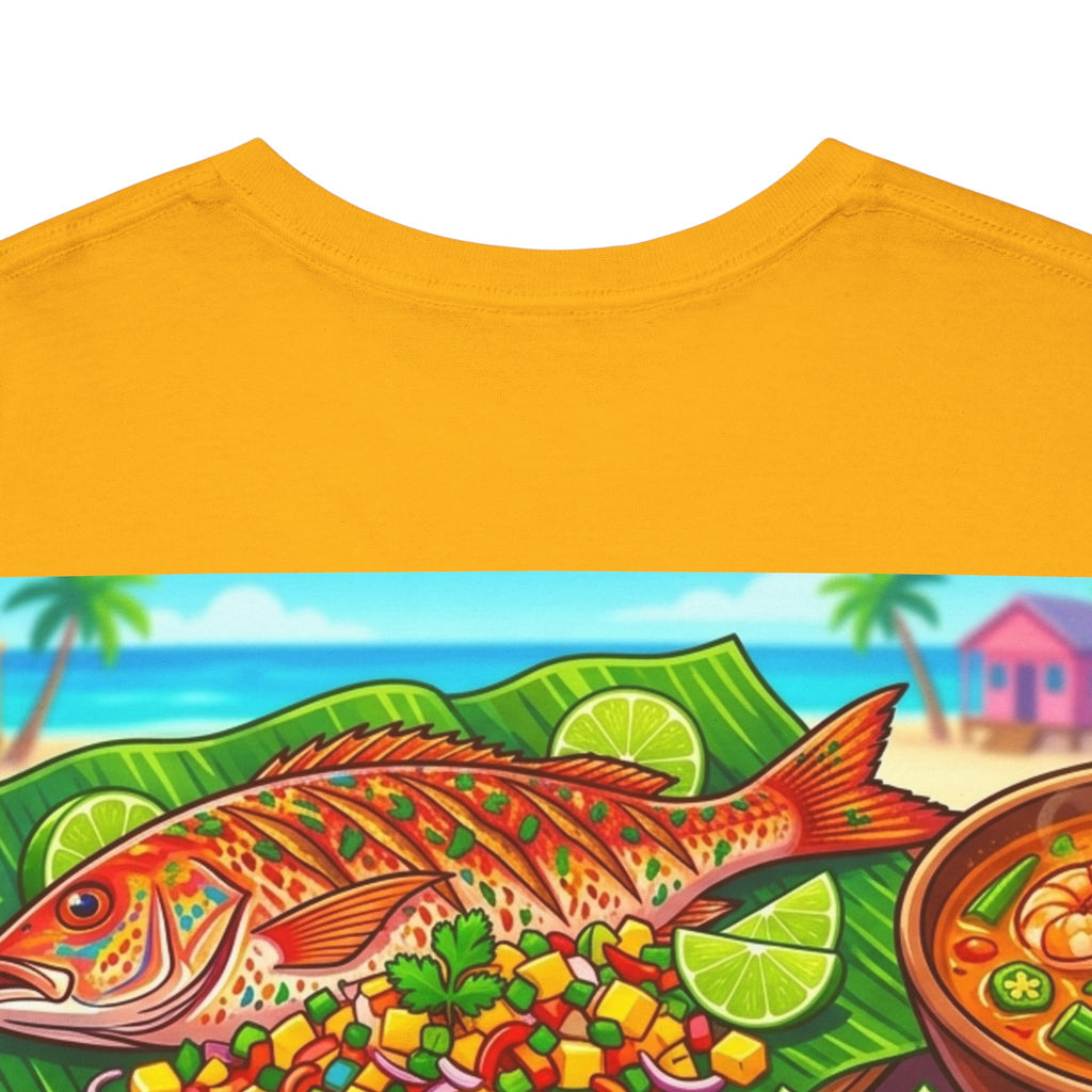 Caribbean BBQ & Seafood Tee — “Seymour’s” Vibrant Island Food Graphic T-Shirt