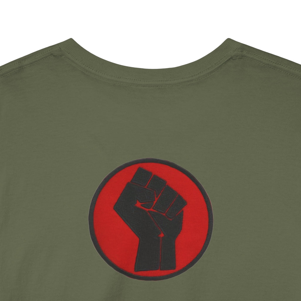 Basketball Jumpman Tee — Retro Skyline Graphic T-Shirt with Red Fist Back Emblem