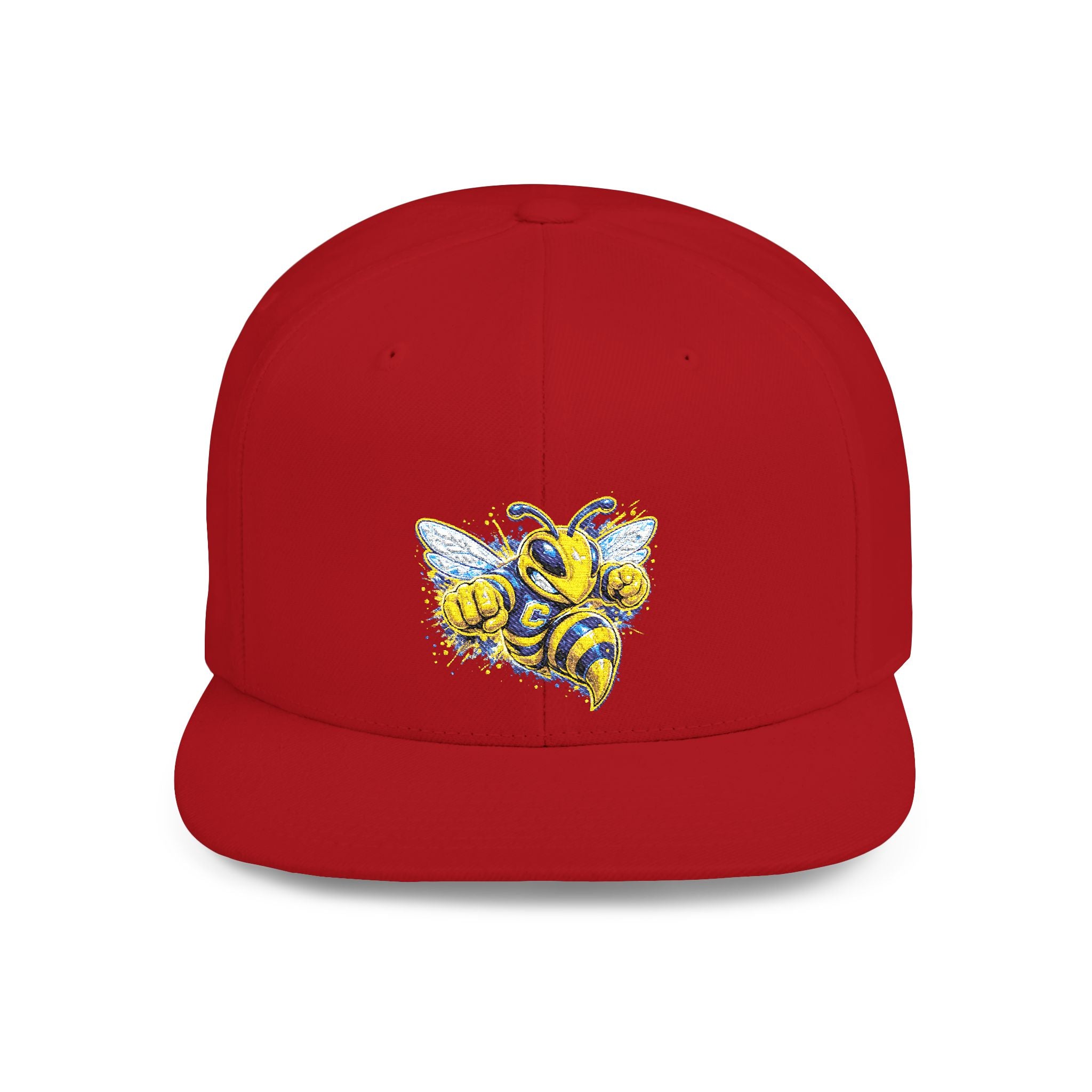 Bee Patch Snapback Hat — Yellow Honeybee Embroidered Flat Bill Cap