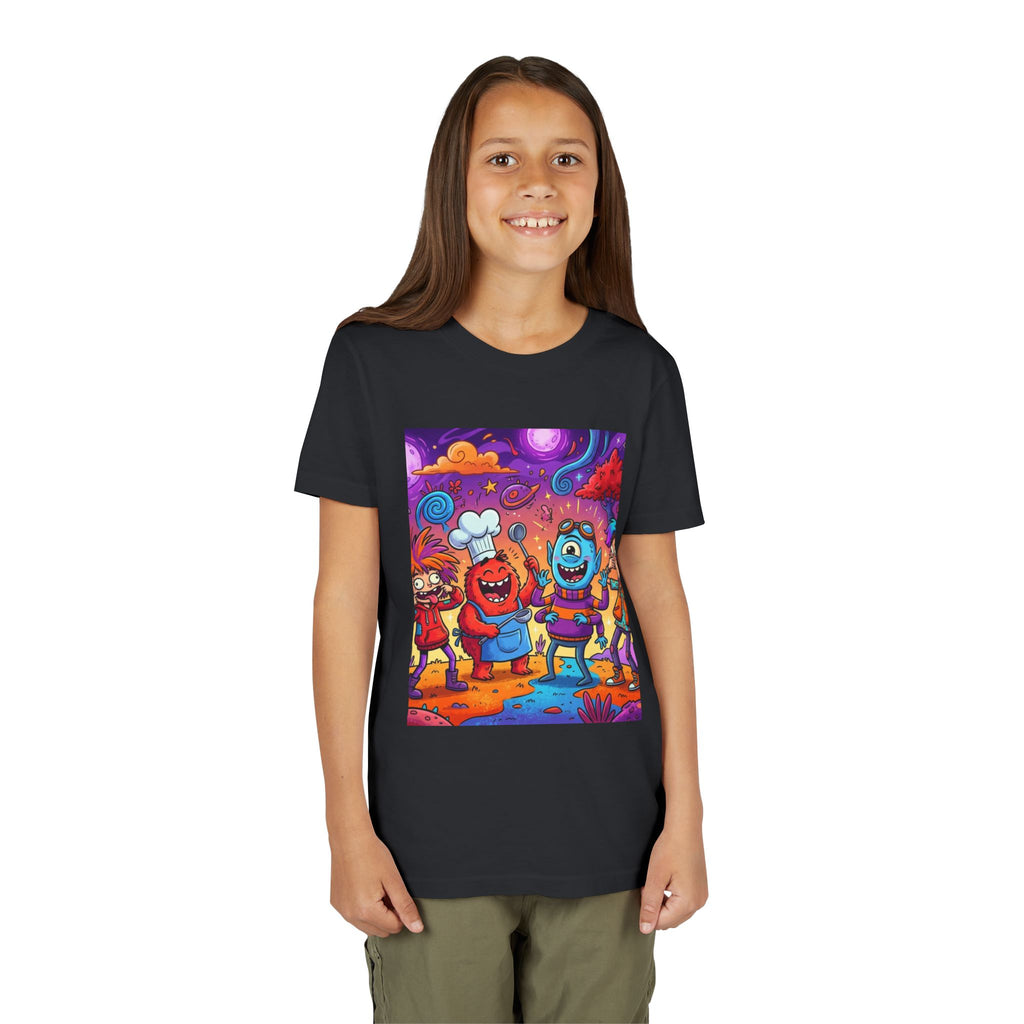 Funny Character Crew Youth Tee — Colorful Crazy Faces Graphic