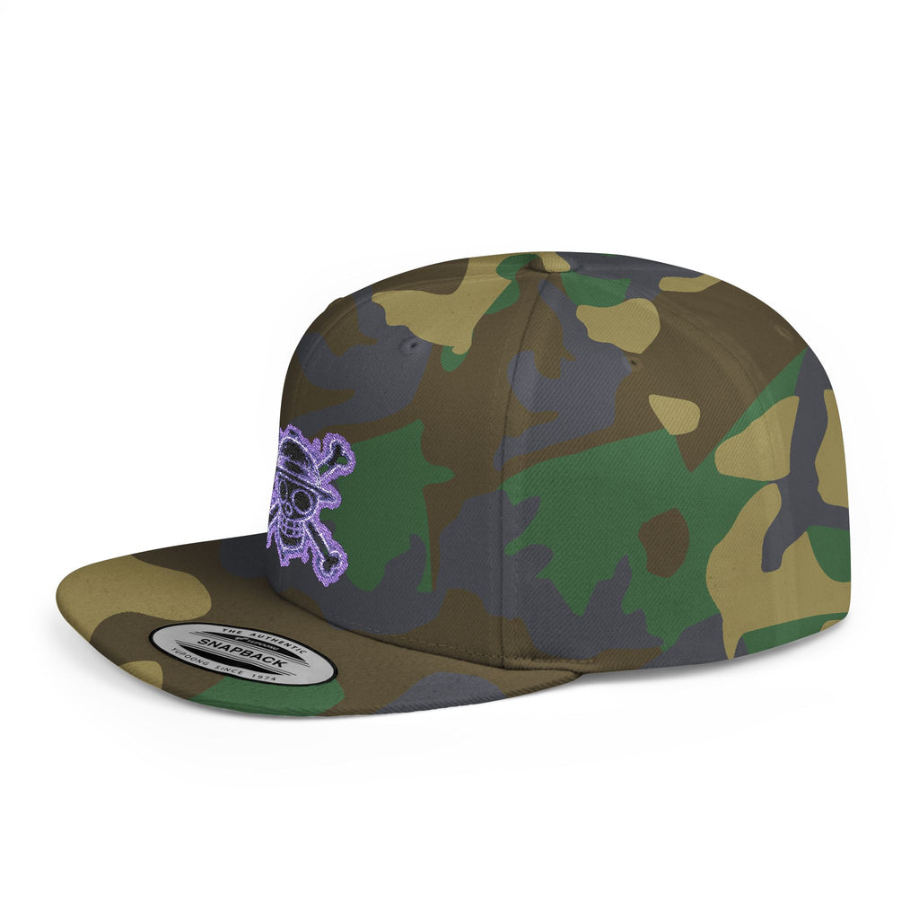 Purple Glitter Skull Snapback Hat - Flat Bill Adjustable Cap
