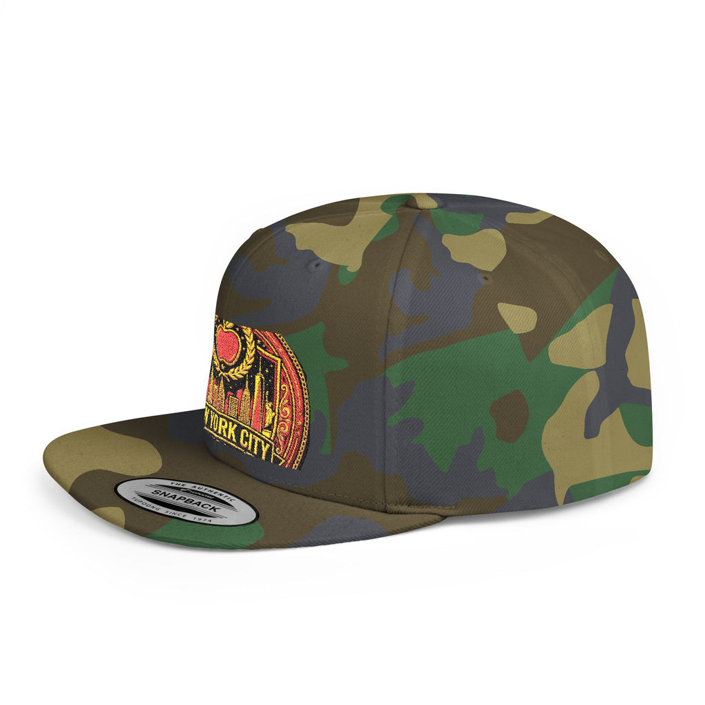 New York City Flat Bill Snapback Hat – Retro Skyline Patch Cap