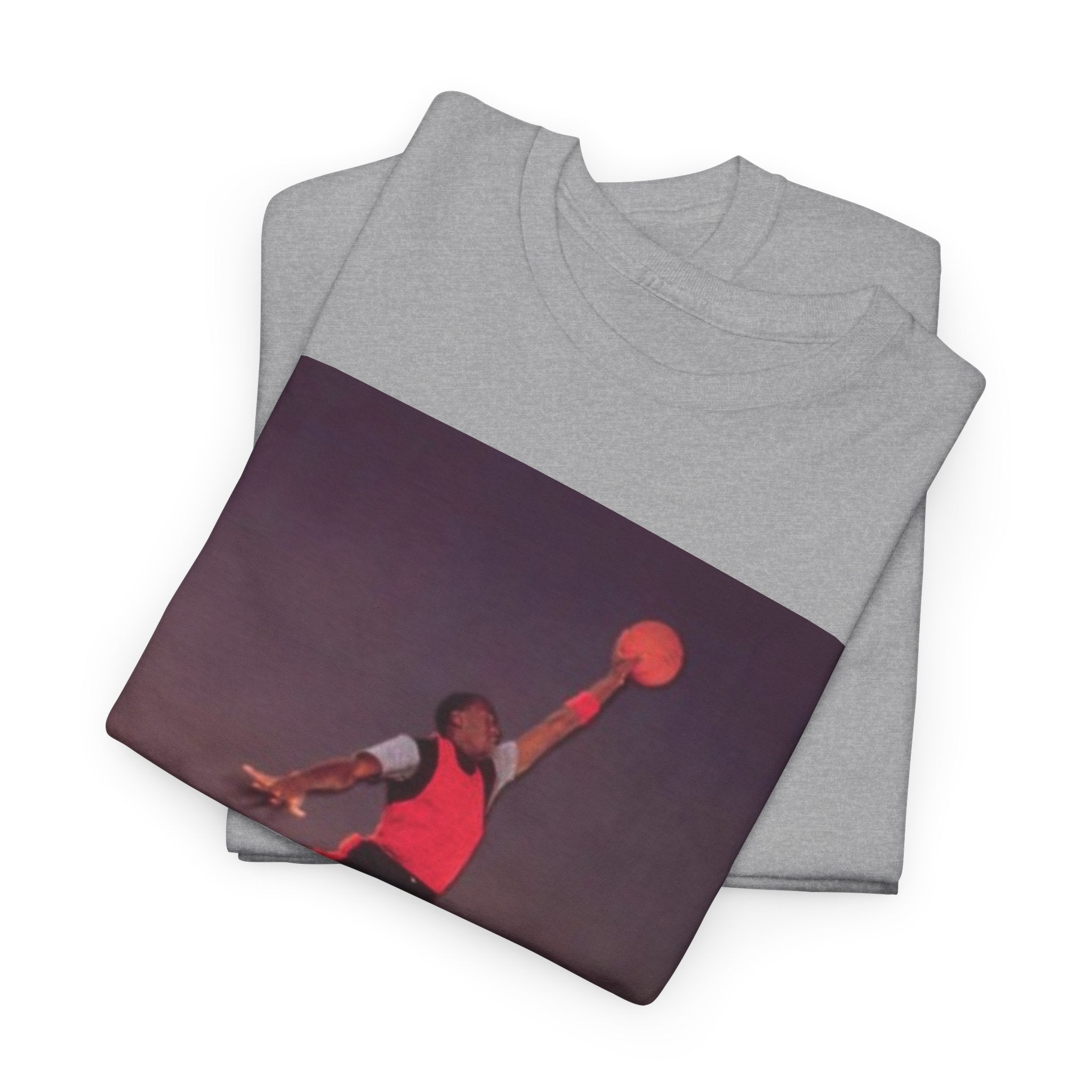 Basketball Jumpman Tee — Retro Skyline Graphic T-Shirt with Red Fist Back Emblem