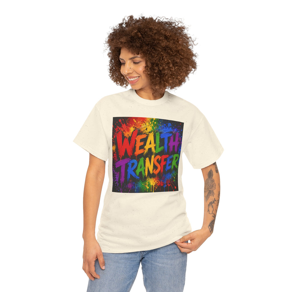 Wealth Transfer T-Shirt — Rainbow Graffiti Design (Back Fist Emblem)