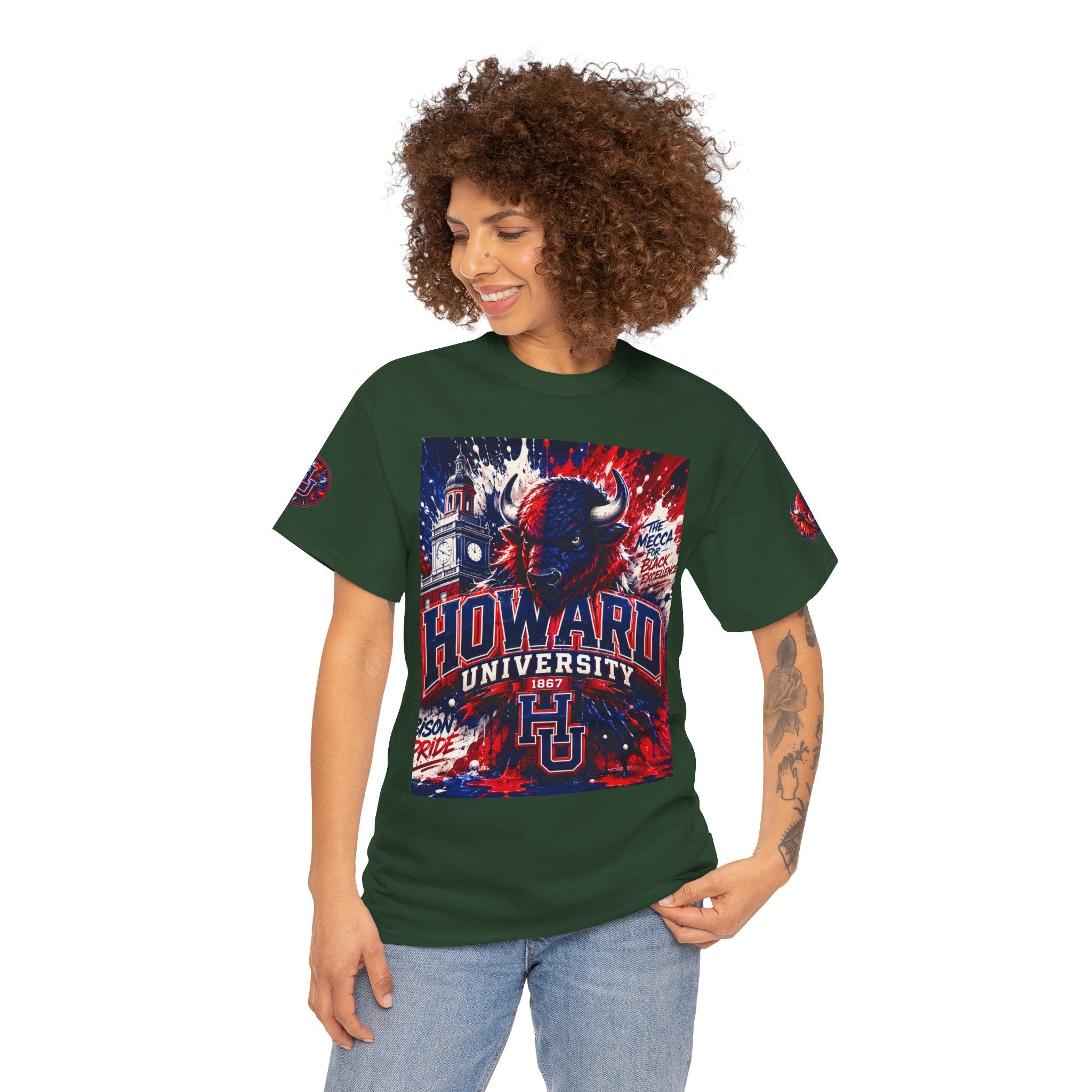 Howard University Buffalo Spirit Tee — HU Bison Red & Blue Campus Shirt